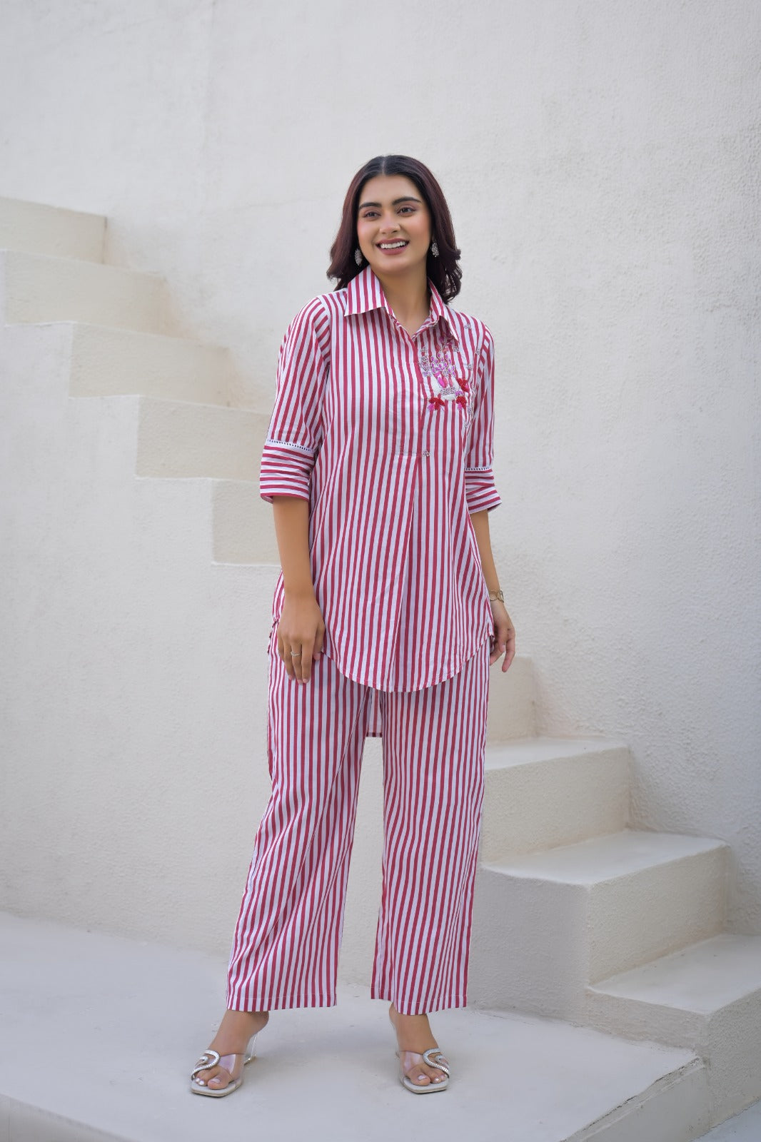 Red Stripe Cotton Co-Ord Set