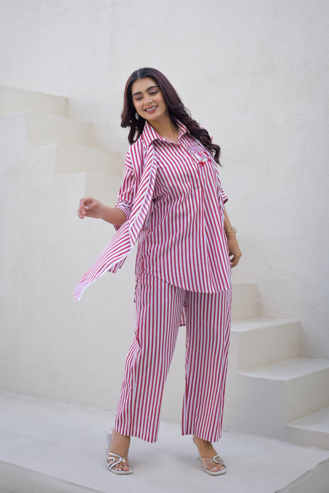 Red Stripe Cotton Co-Ord Set