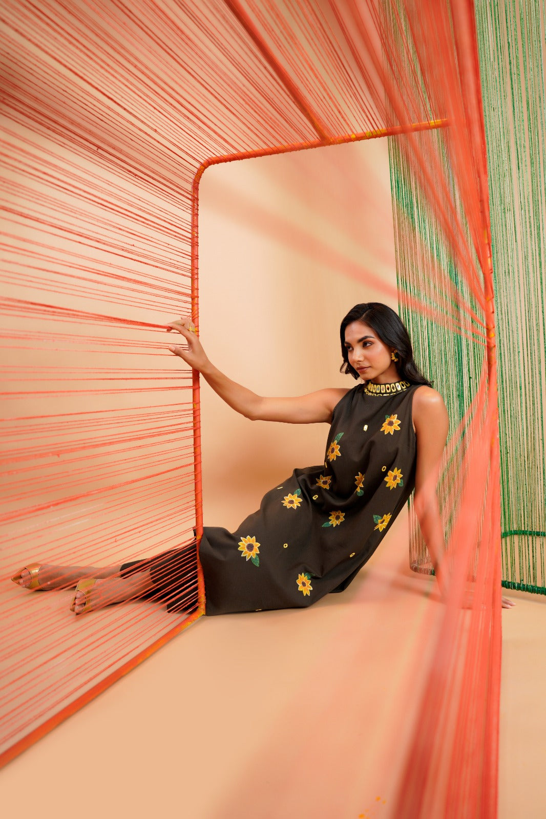 Olive Green Handpainted A-Line coord Set