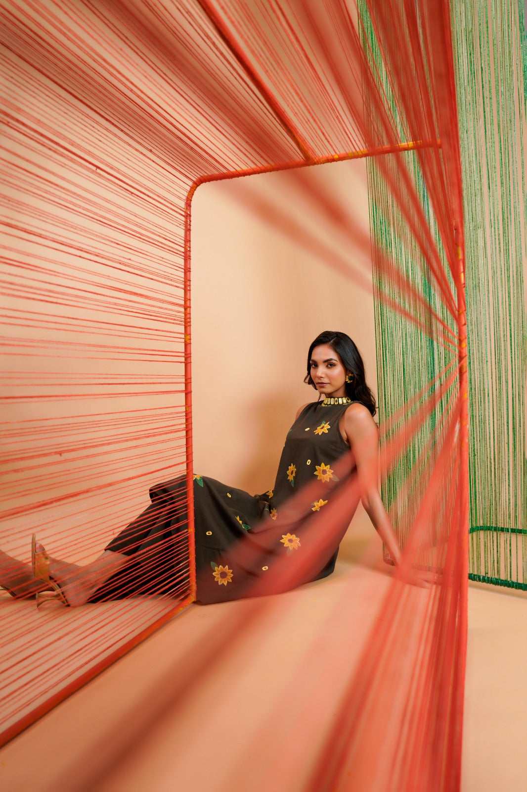 Olive Green Handpainted A-Line coord Set