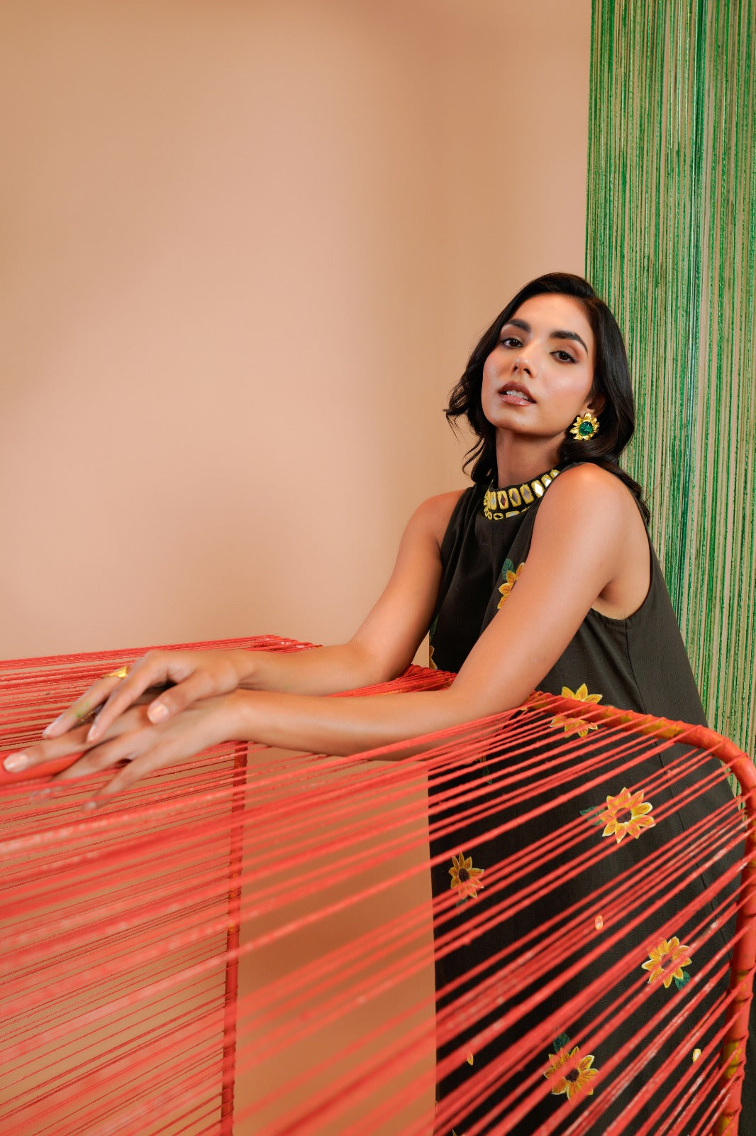 Olive Green Handpainted A-Line coord Set