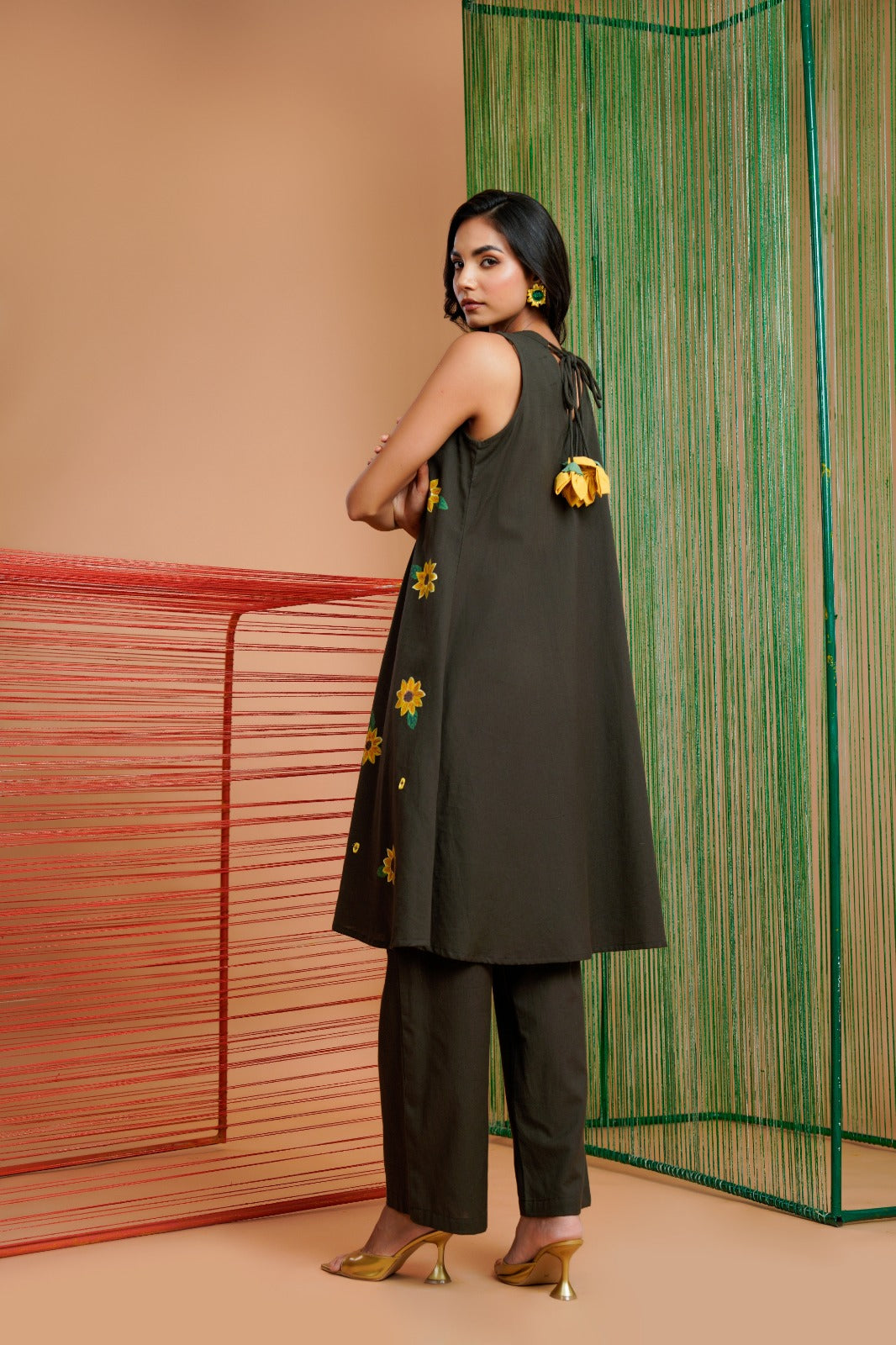 Olive Green Handpainted A-Line coord Set