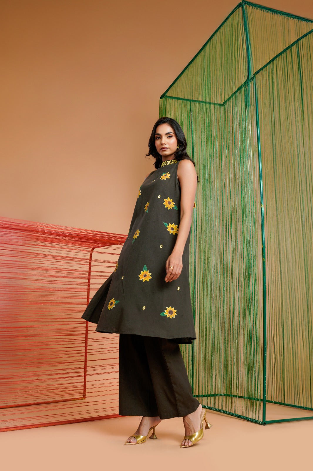 Olive Green Handpainted A-Line coord Set