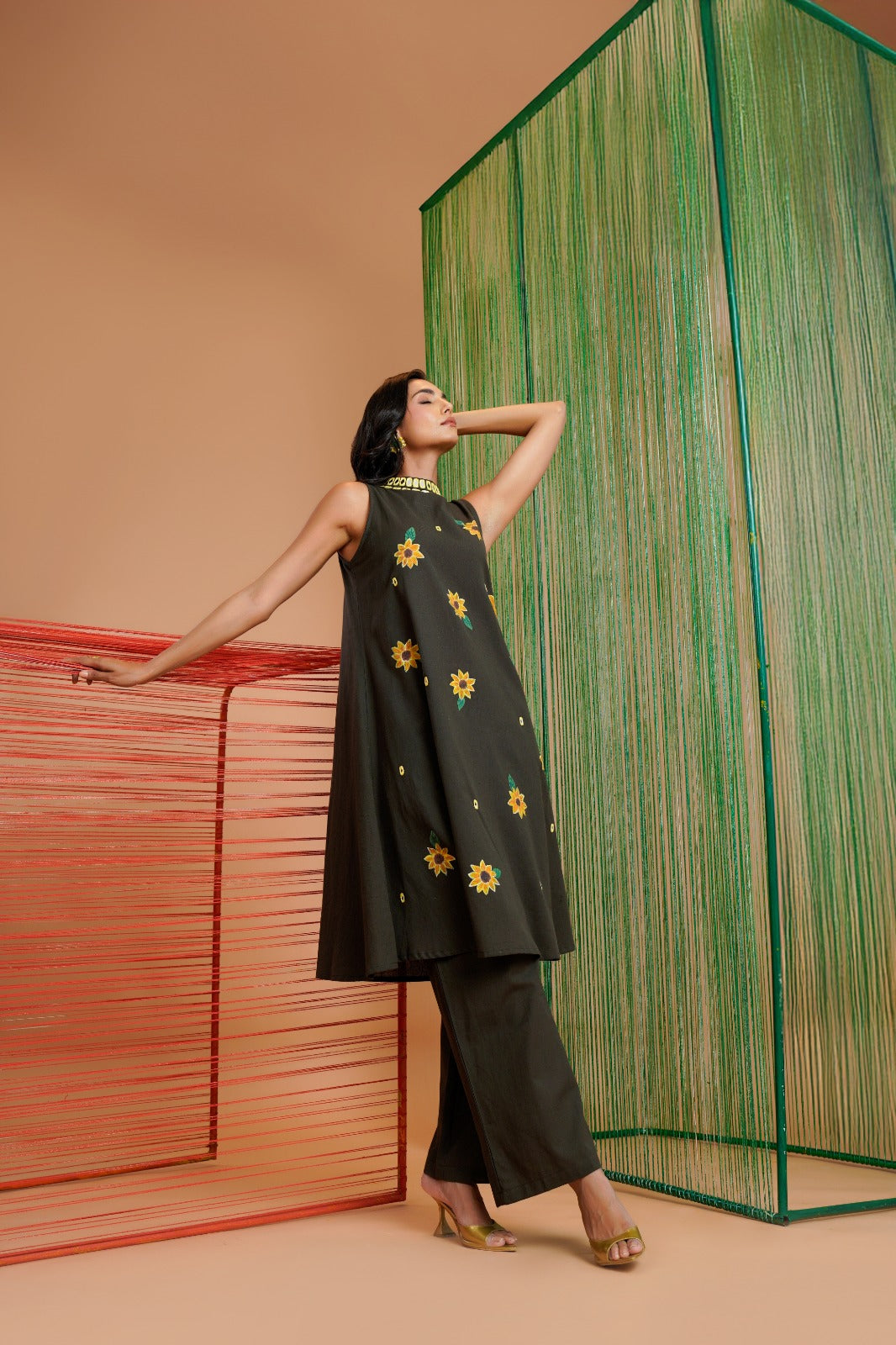 Olive Green Handpainted A-Line coord Set