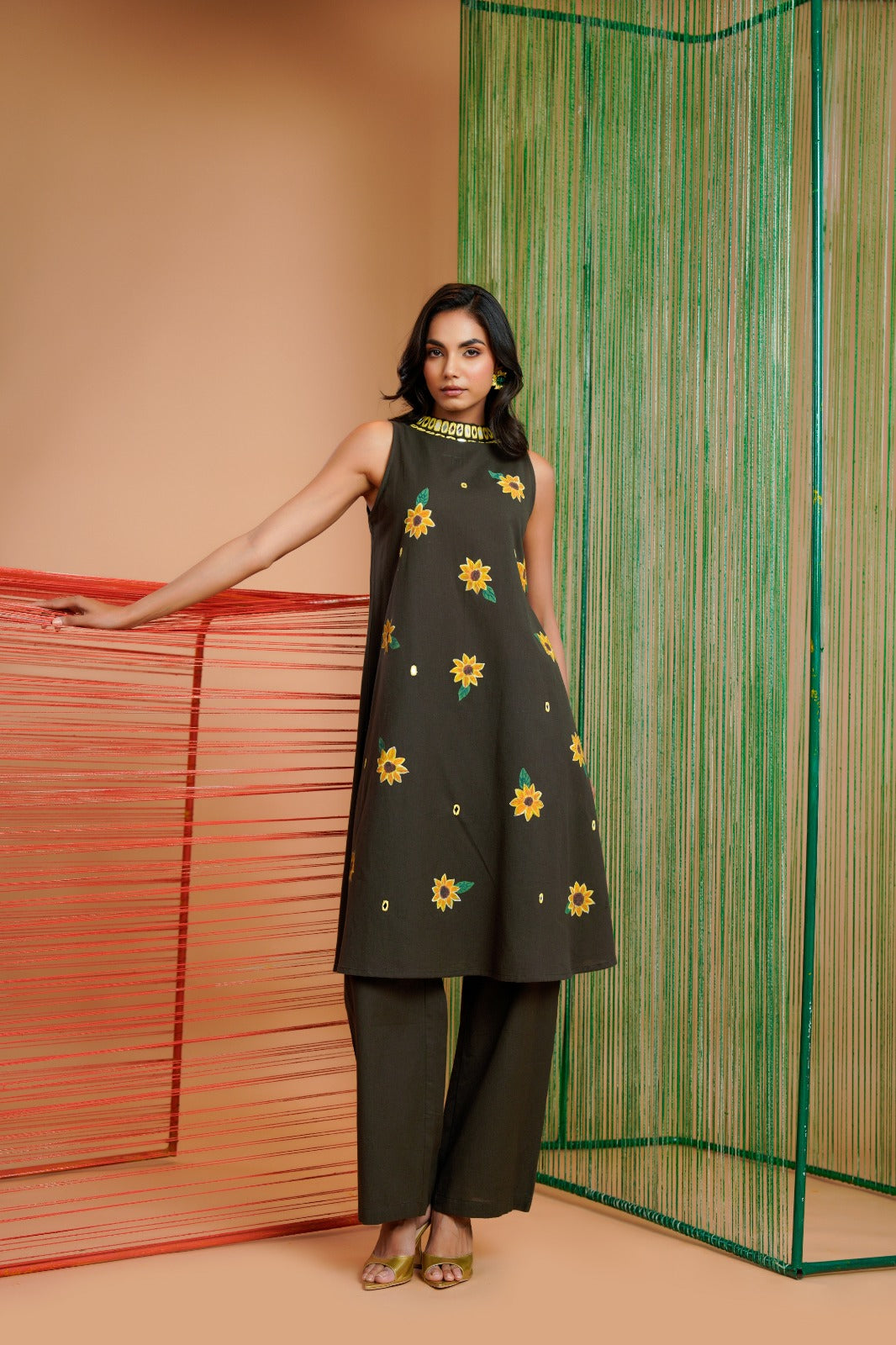 Olive Green Handpainted A-Line coord Set