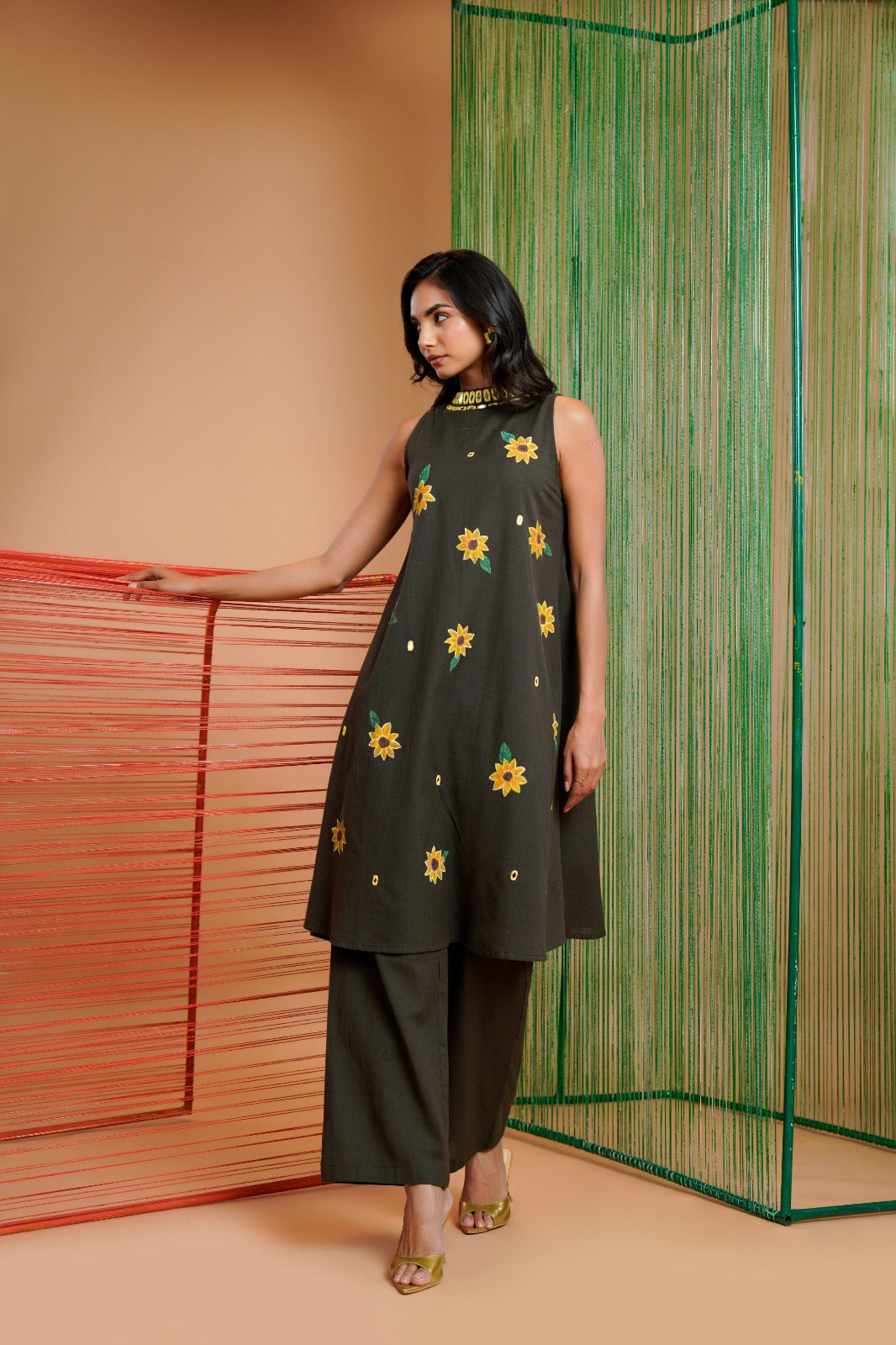 Olive Green Handpainted A-Line coord Set