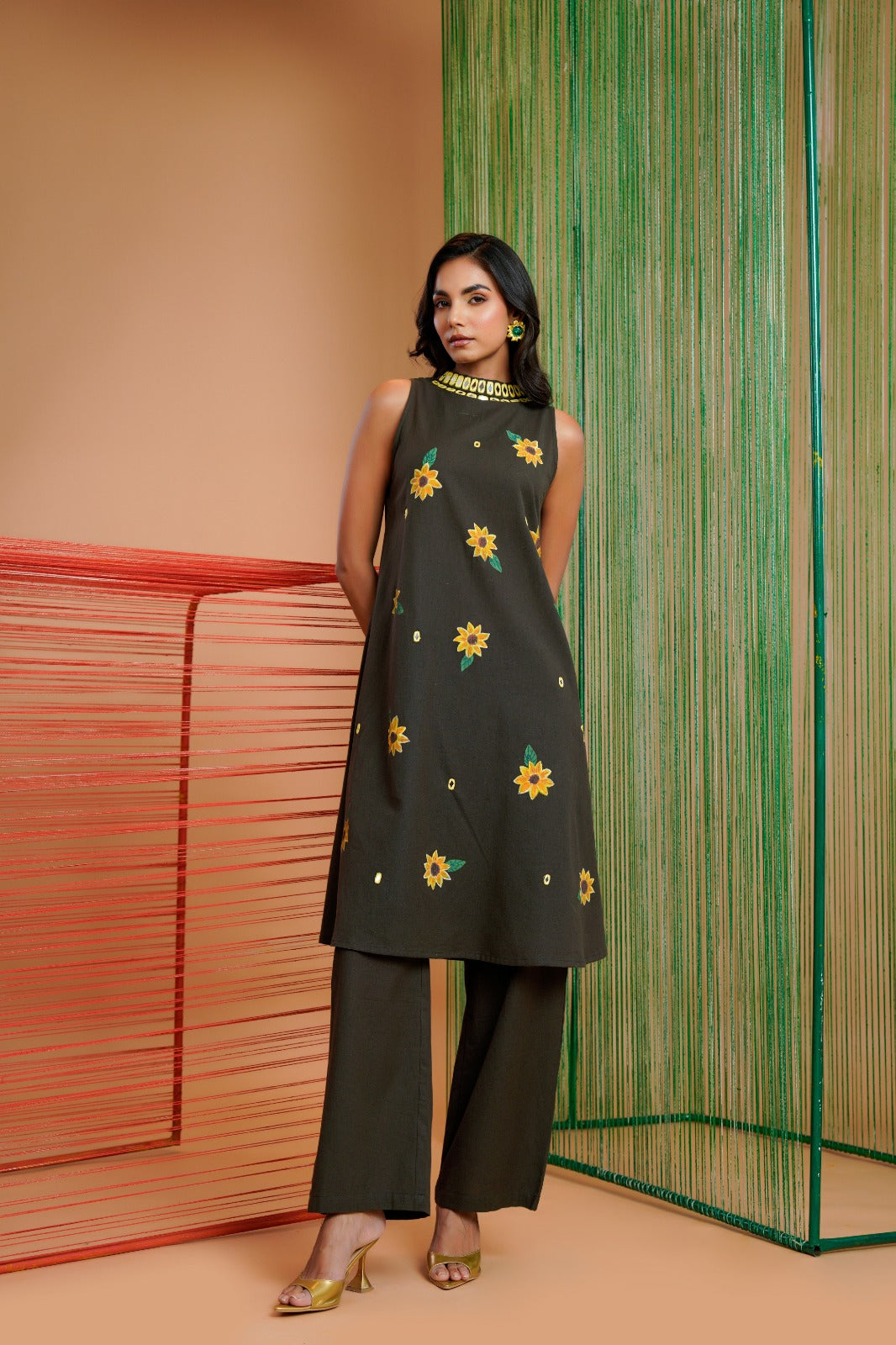 Olive Green Handpainted A-Line coord Set