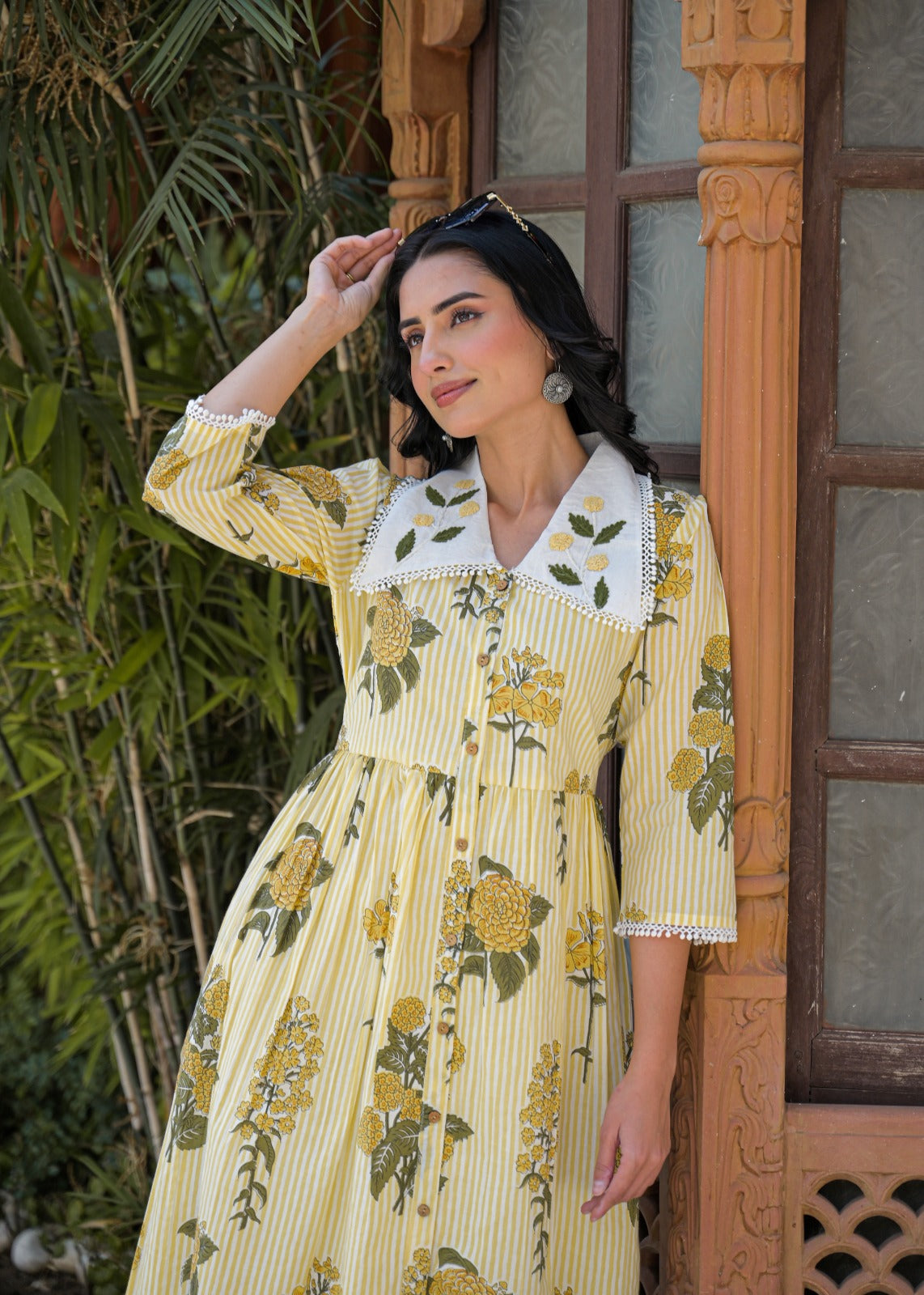 Floral Stripe Cotton Dress | Jaipur Collection