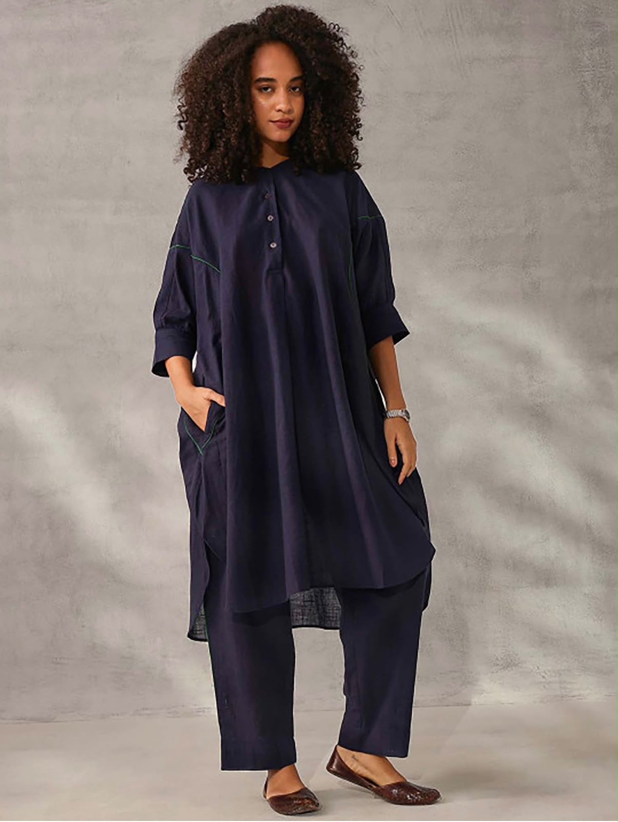 Deep Navy Blue Loose Fit Co-ord Set with Contrast Piping