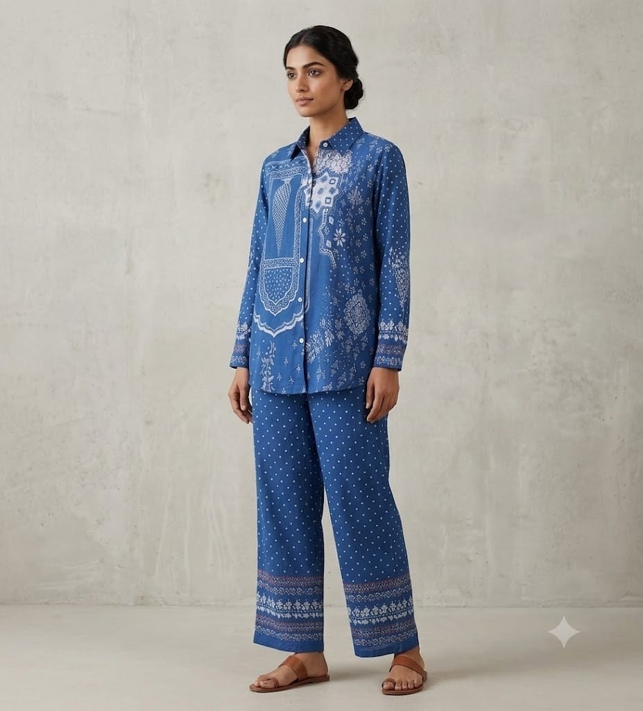 Royal Blue Bandhani Print Lightweight Co-ord Set for Women