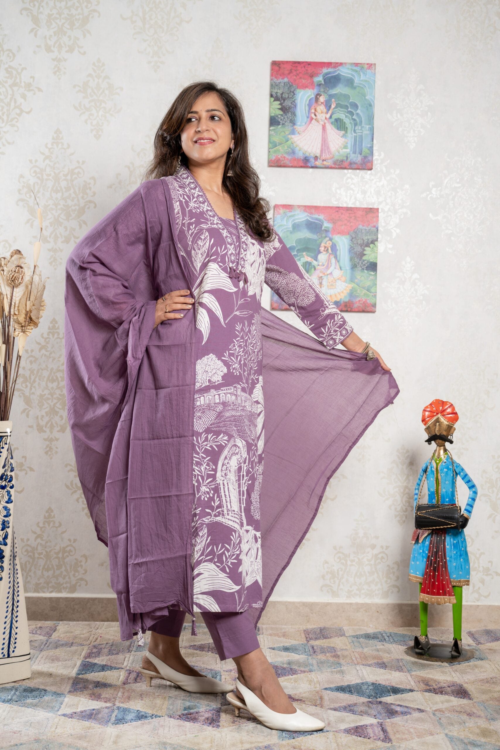Purple Hues – Handblock Printed Cotton Dupatta Suit Set