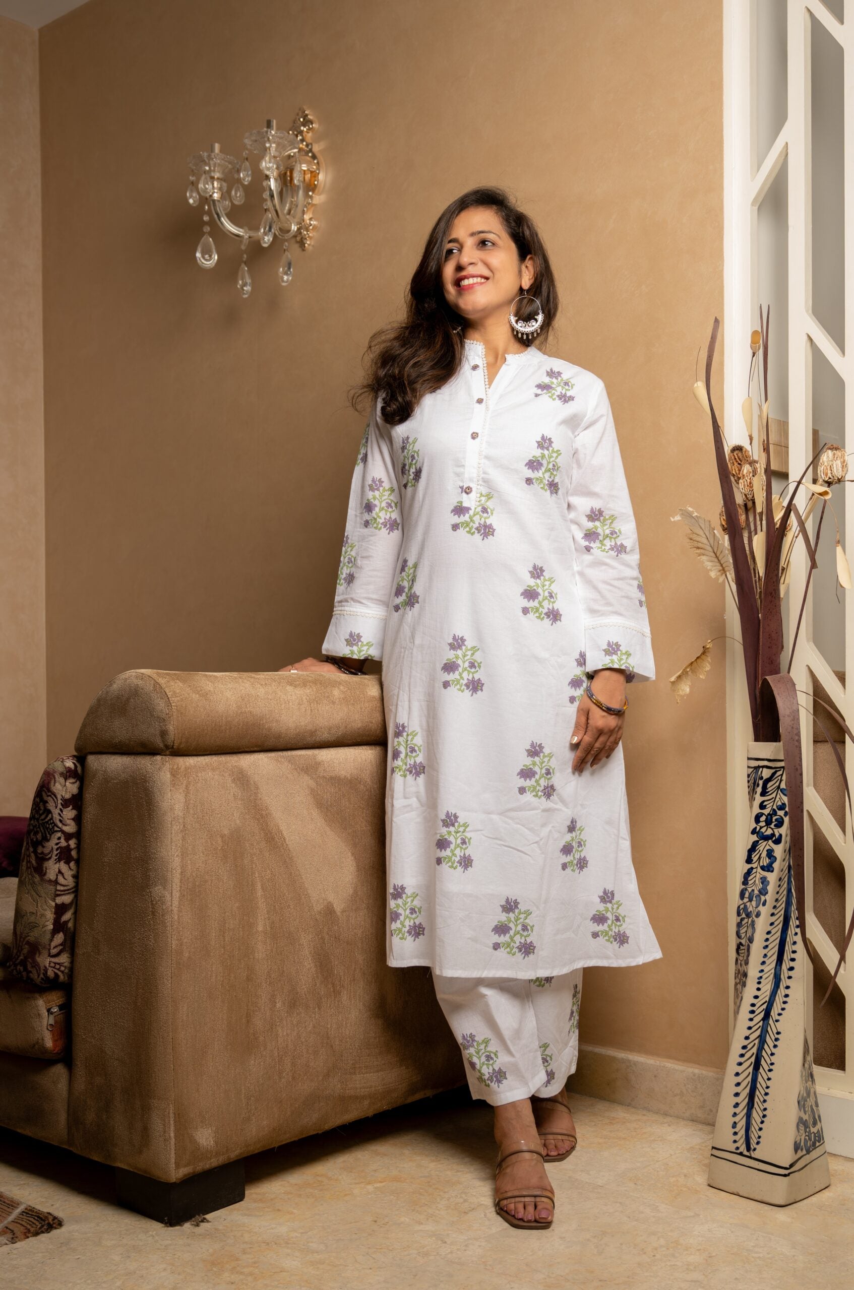 White Blossom – Cotton Kurta Set
