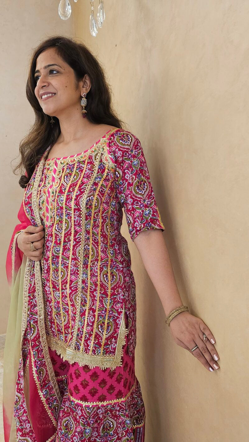 Short Kurti Sharara Dupatta Set with Gotta Patti Detailing