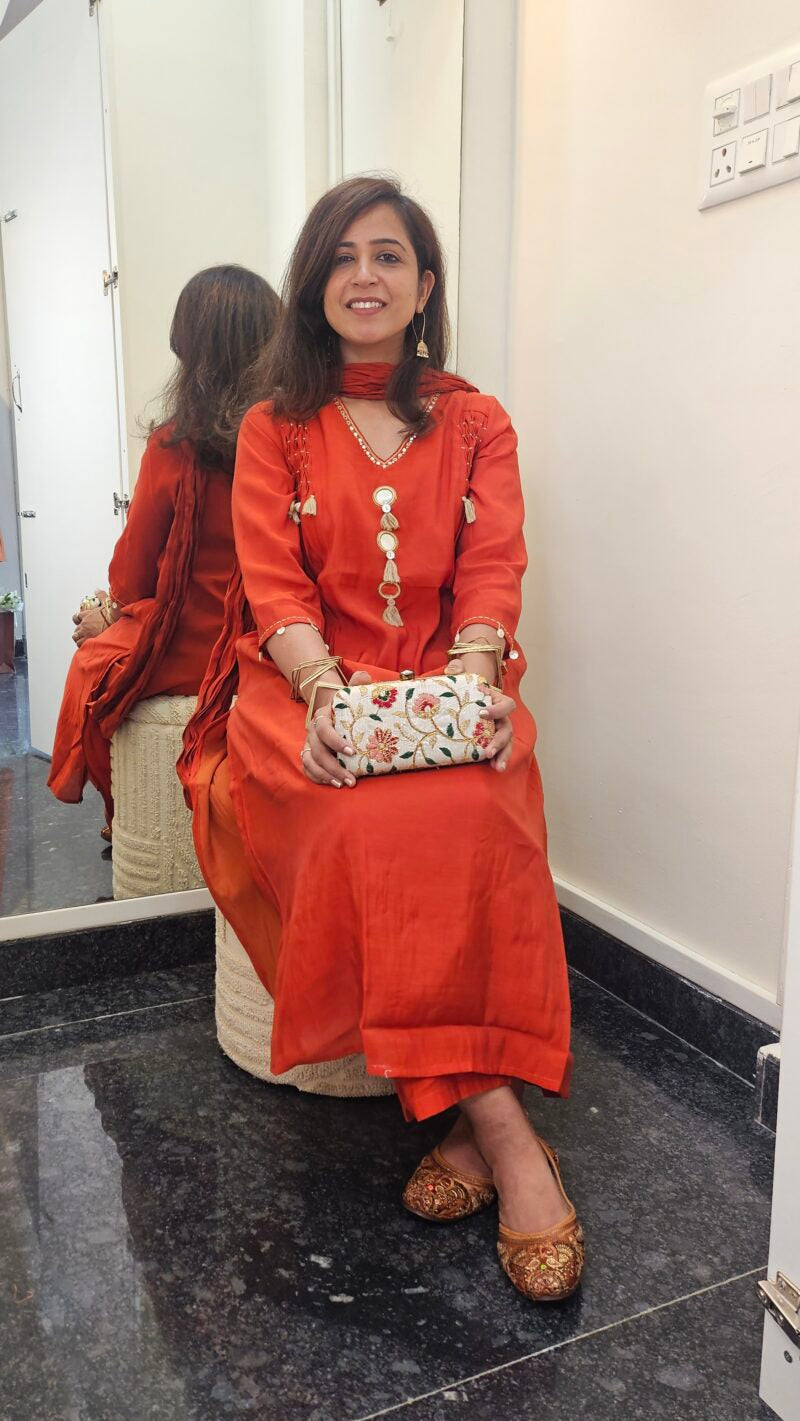 Rusty Mirror Dupatta Suit with Tassel Detailing
