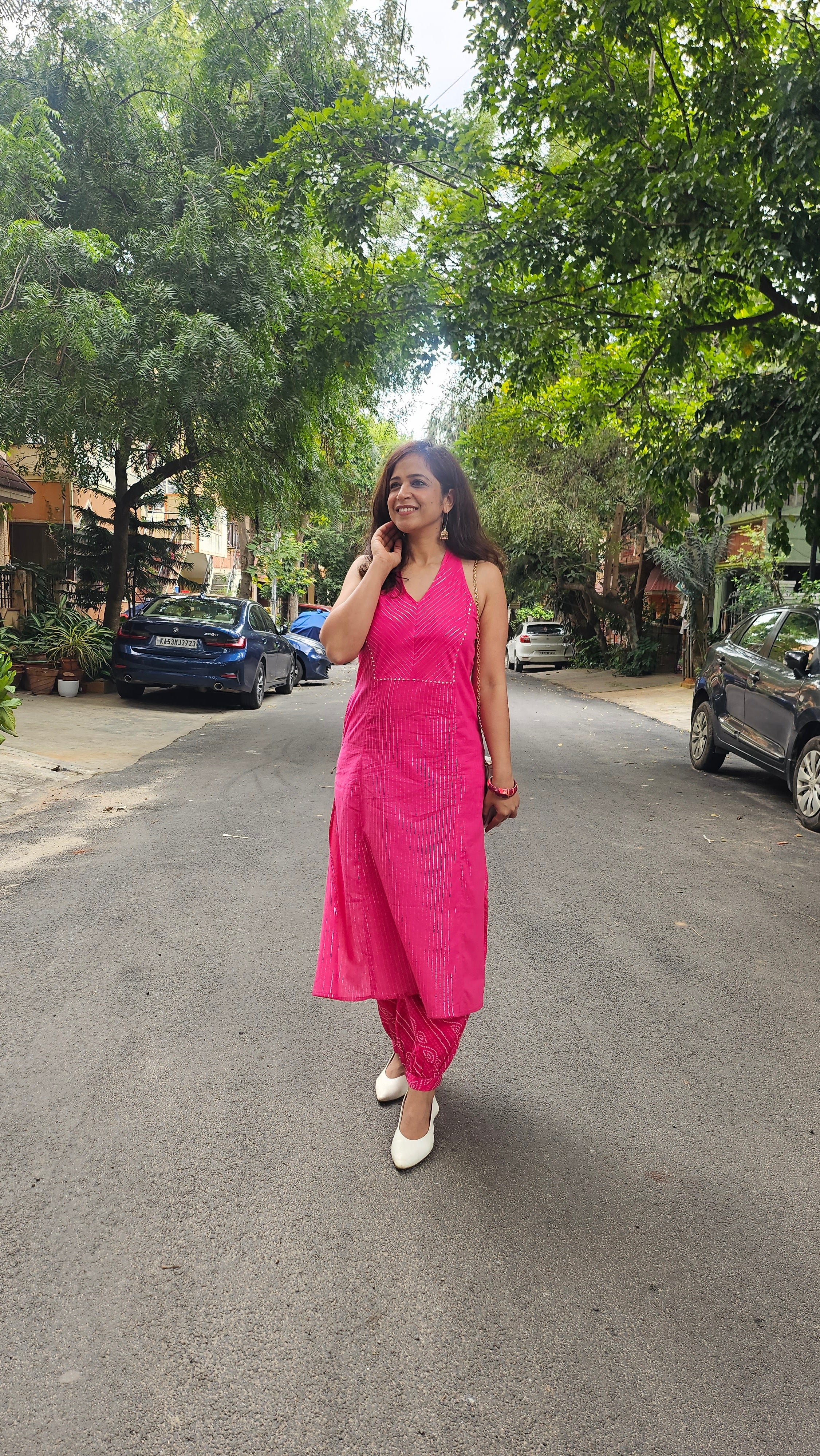 Halter Neck Kurta With Afghani Salwar – Pink