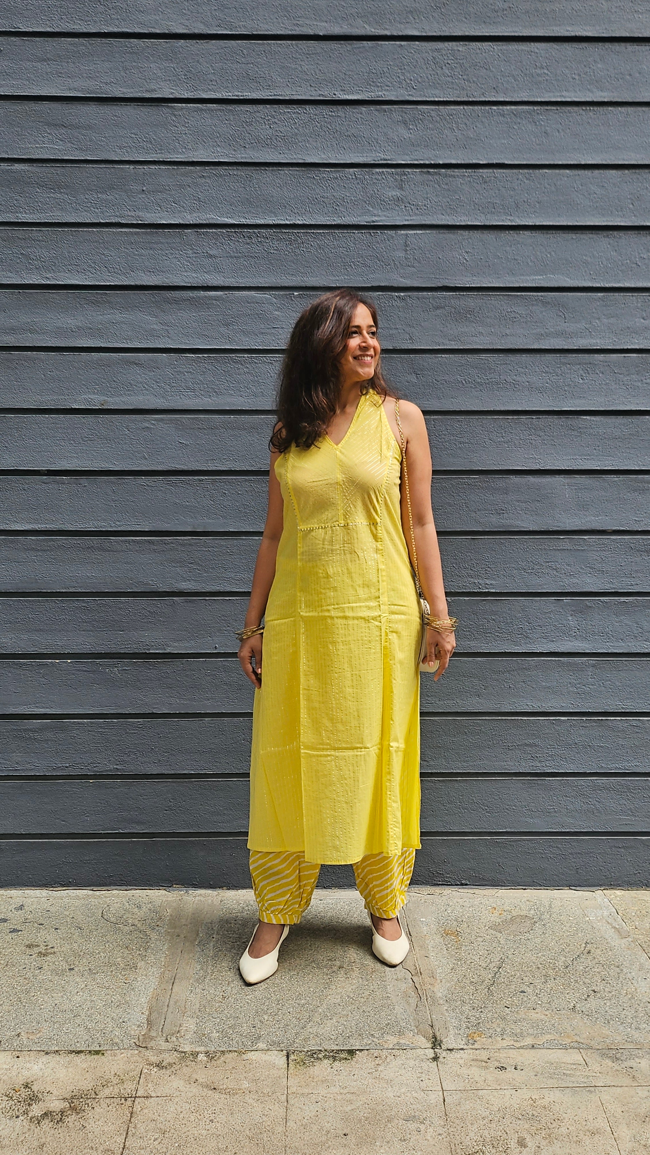 Halter Neck Kurta With Afghani Salwar – Yellow