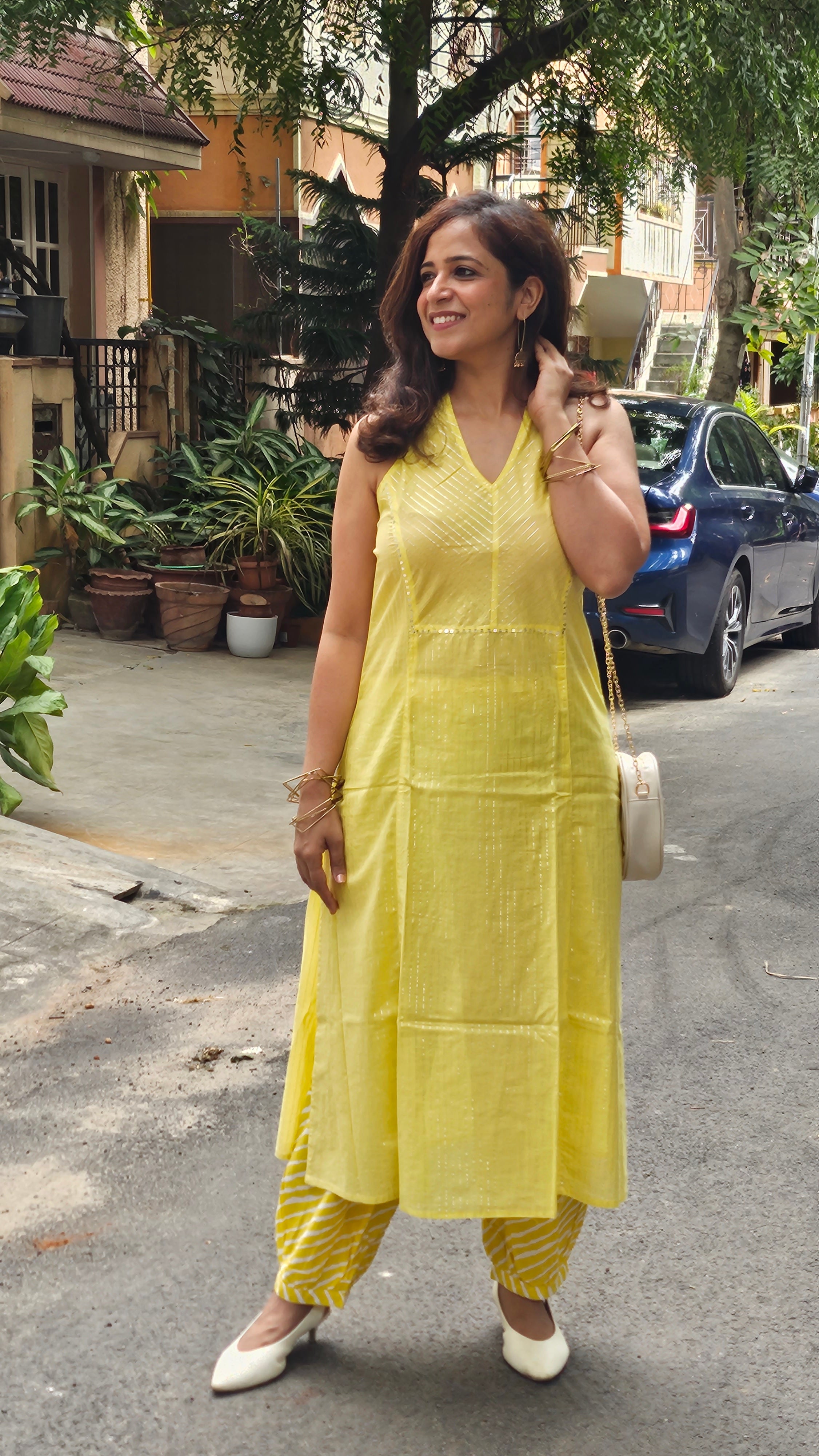 Halter Neck Kurta With Afghani Salwar – Yellow
