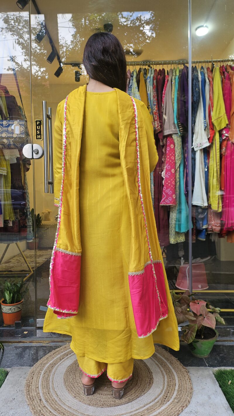 Handcrafted Yellow Mul Chanderi Suit Set with Dupatta