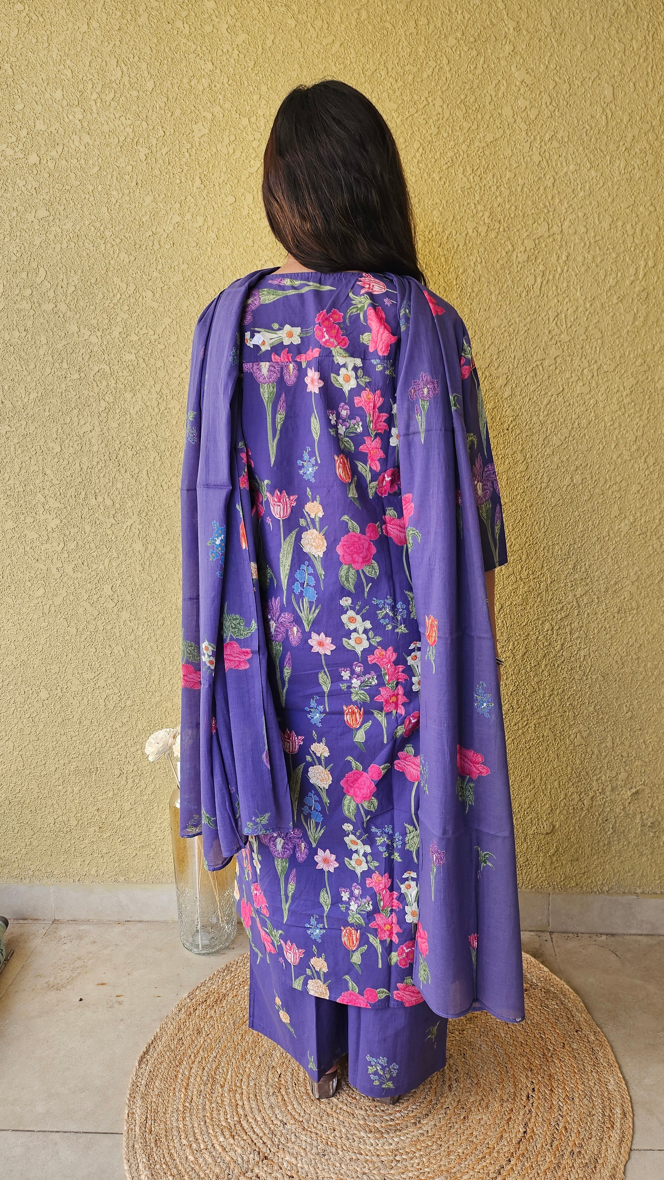 Purple Mul Cotton Dupatta Suit