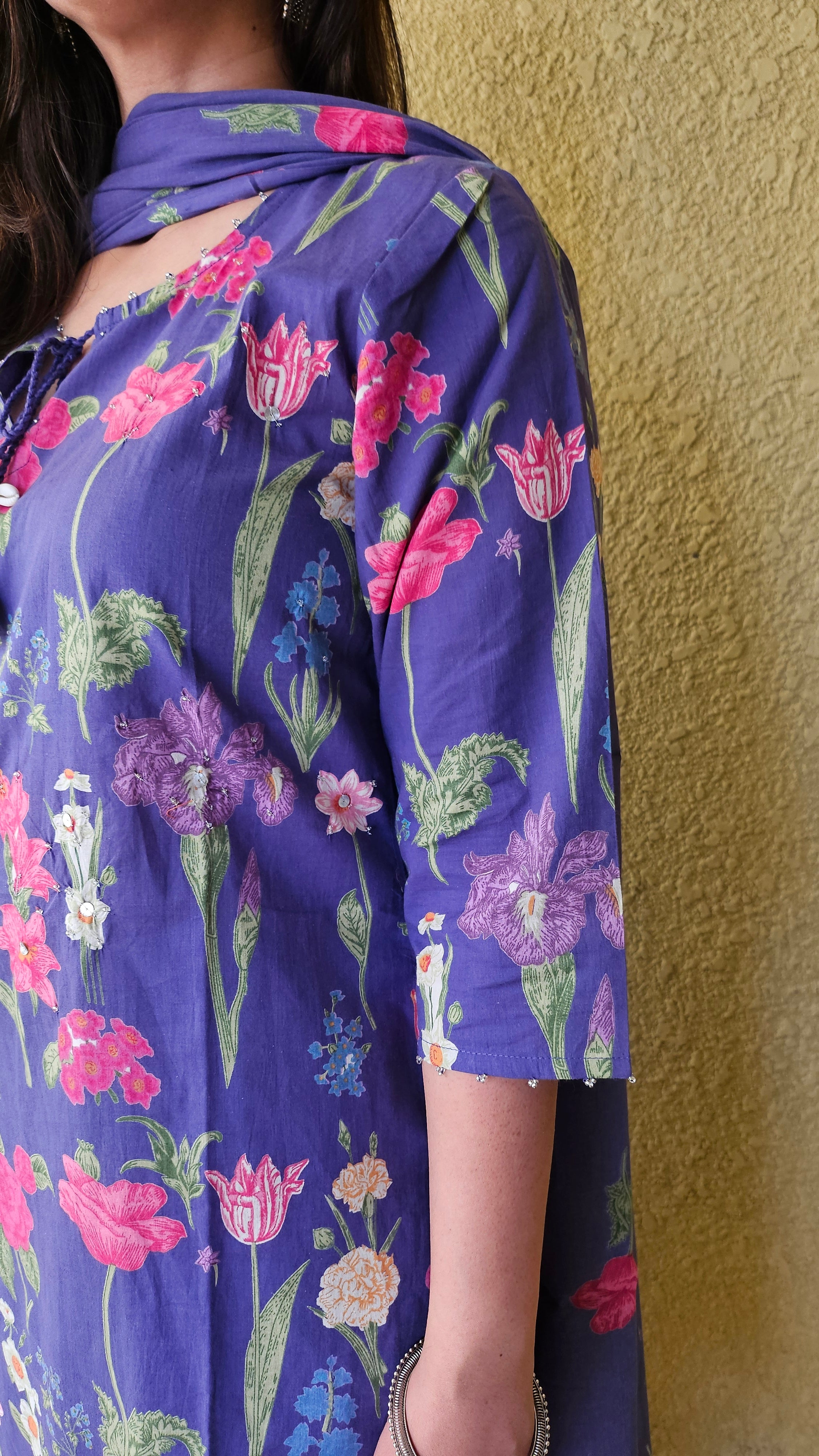 Purple Mul Cotton Dupatta Suit