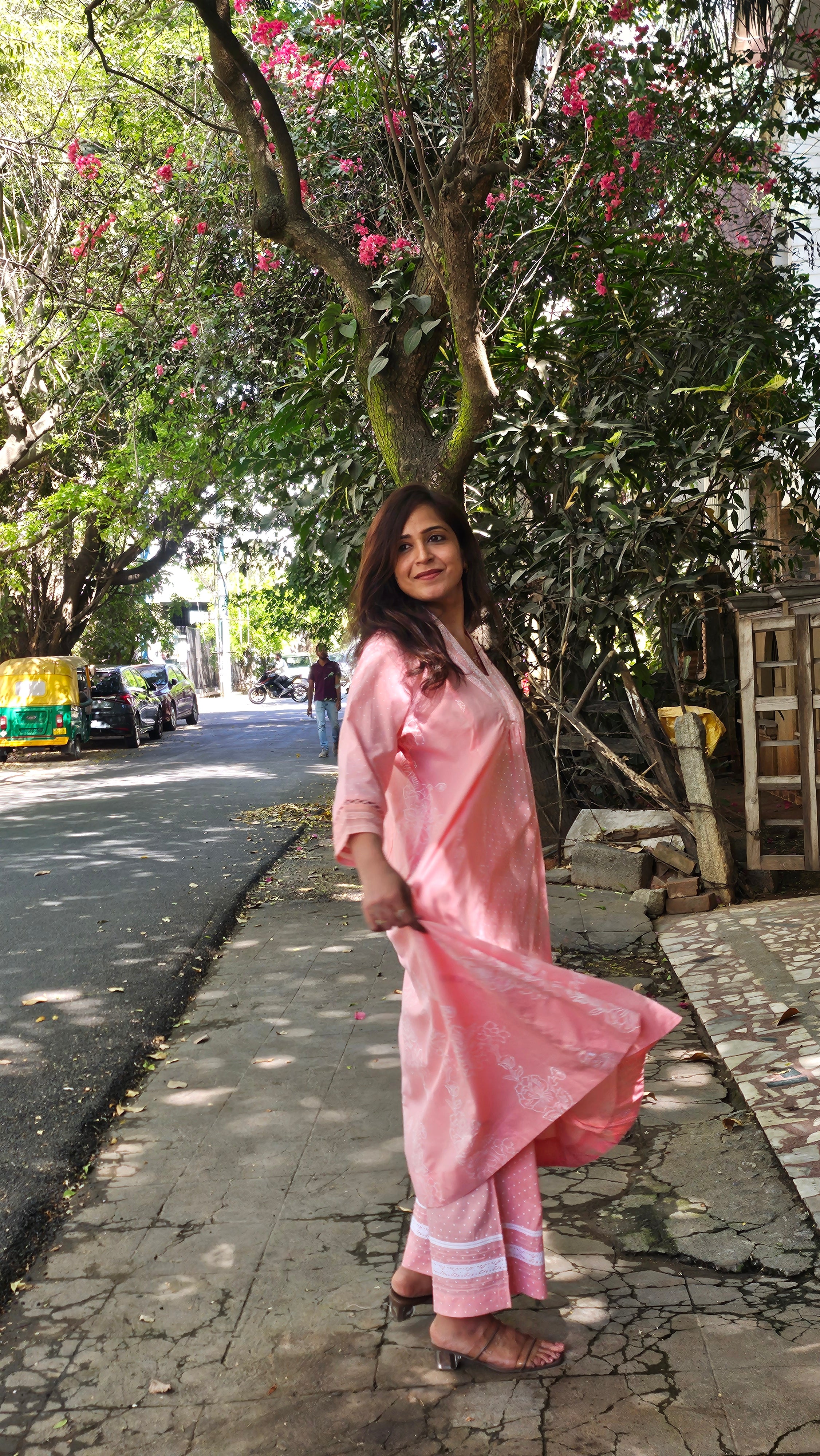 Pink Cotton Kurta–Pant Set with Delicate Lace Detailing – Jaipur Collection