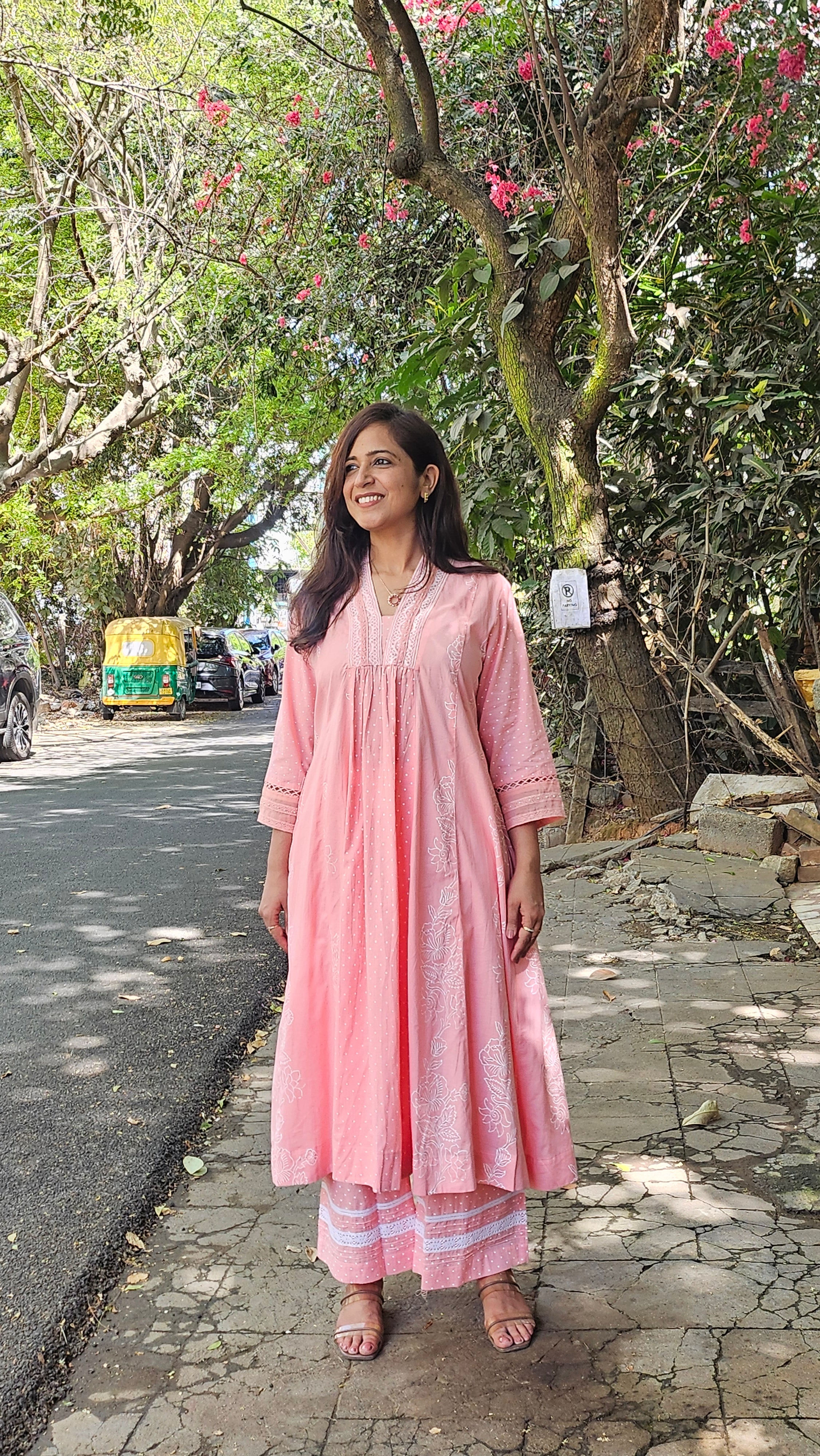 Pink Cotton Kurta–Pant Set with Delicate Lace Detailing – Jaipur Collection
