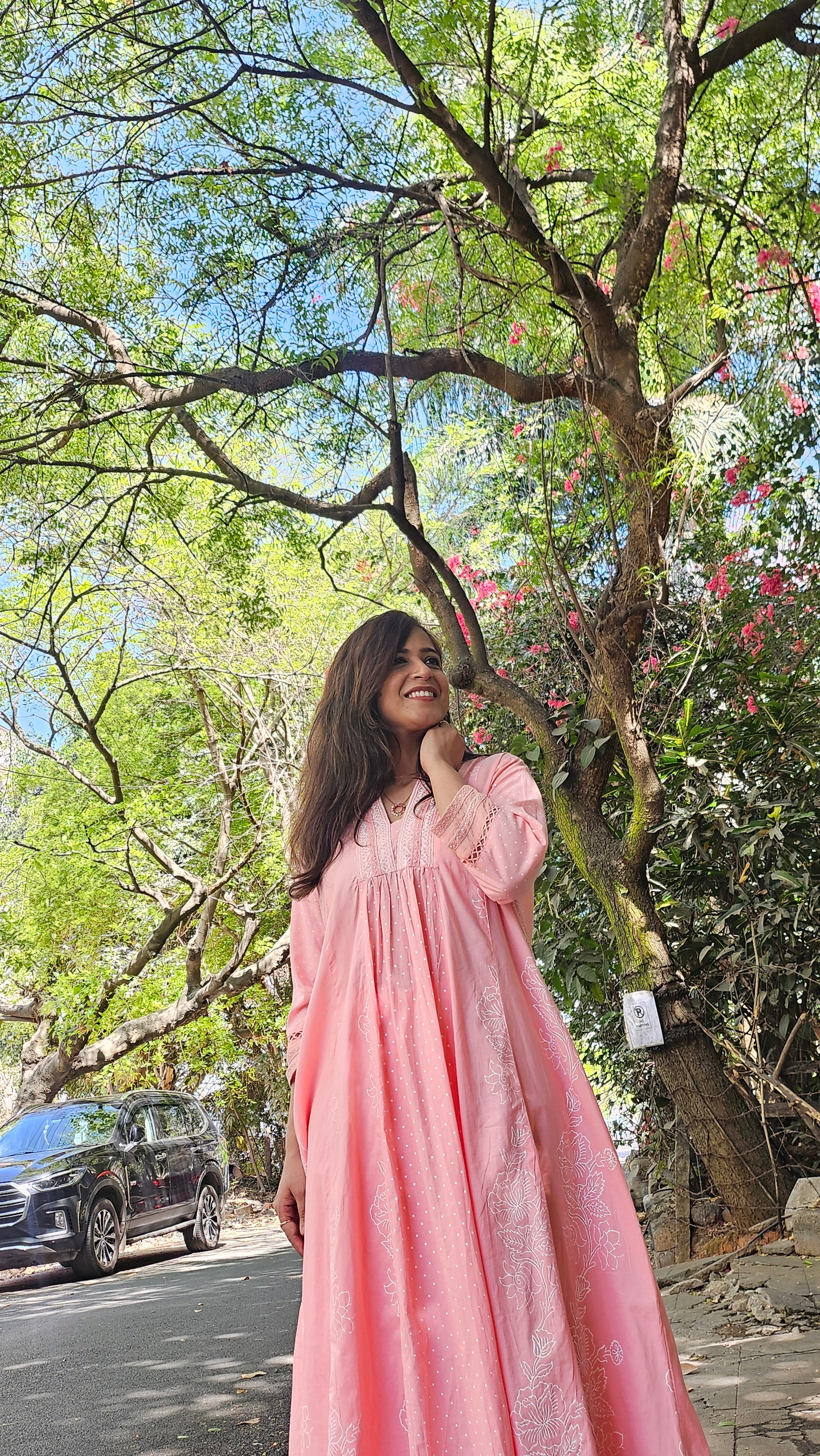 Pink Cotton Kurta–Pant Set with Delicate Lace Detailing – Jaipur Collection