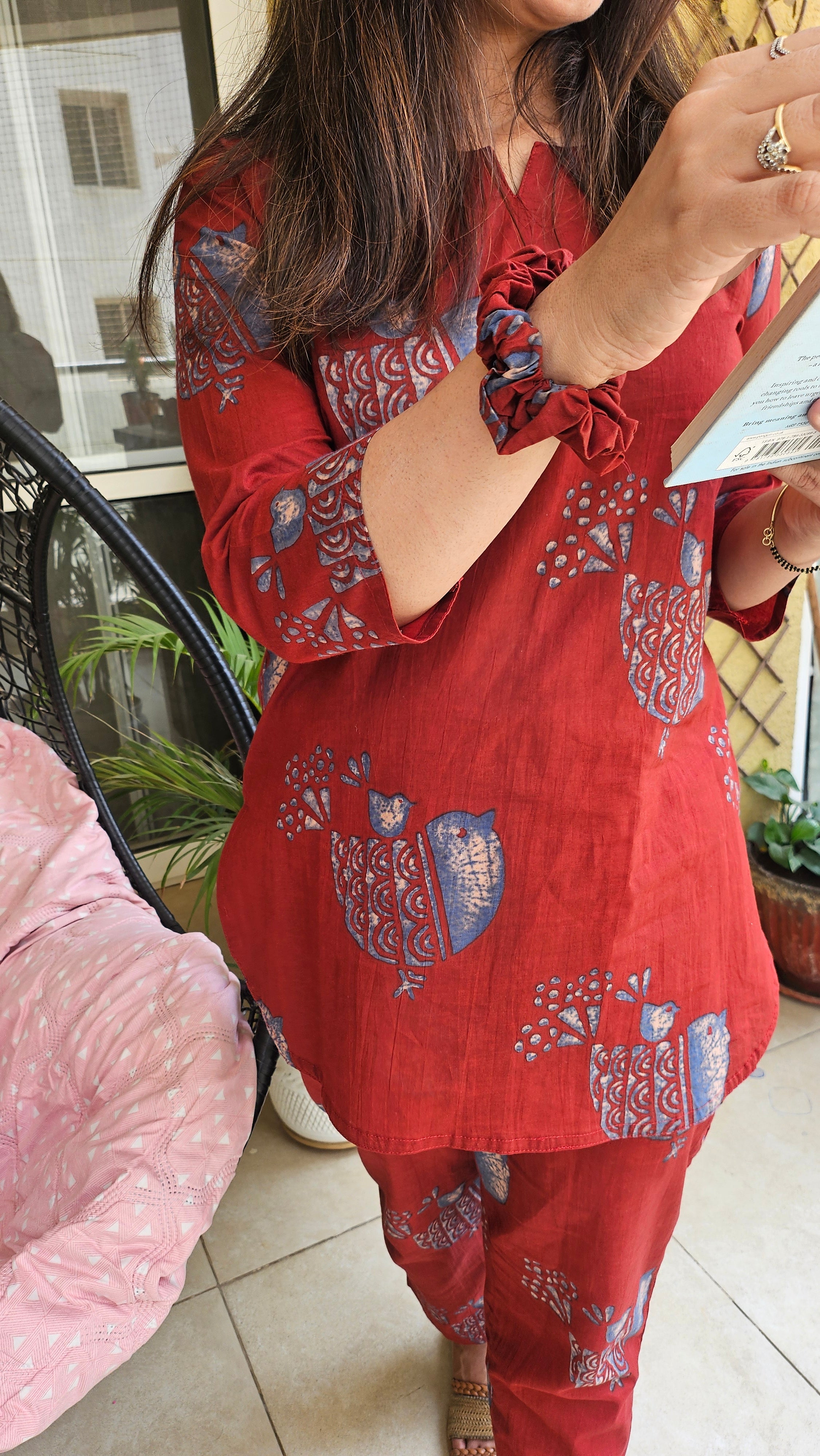 Rustic Red Handblock Coord Set with Scrunchie