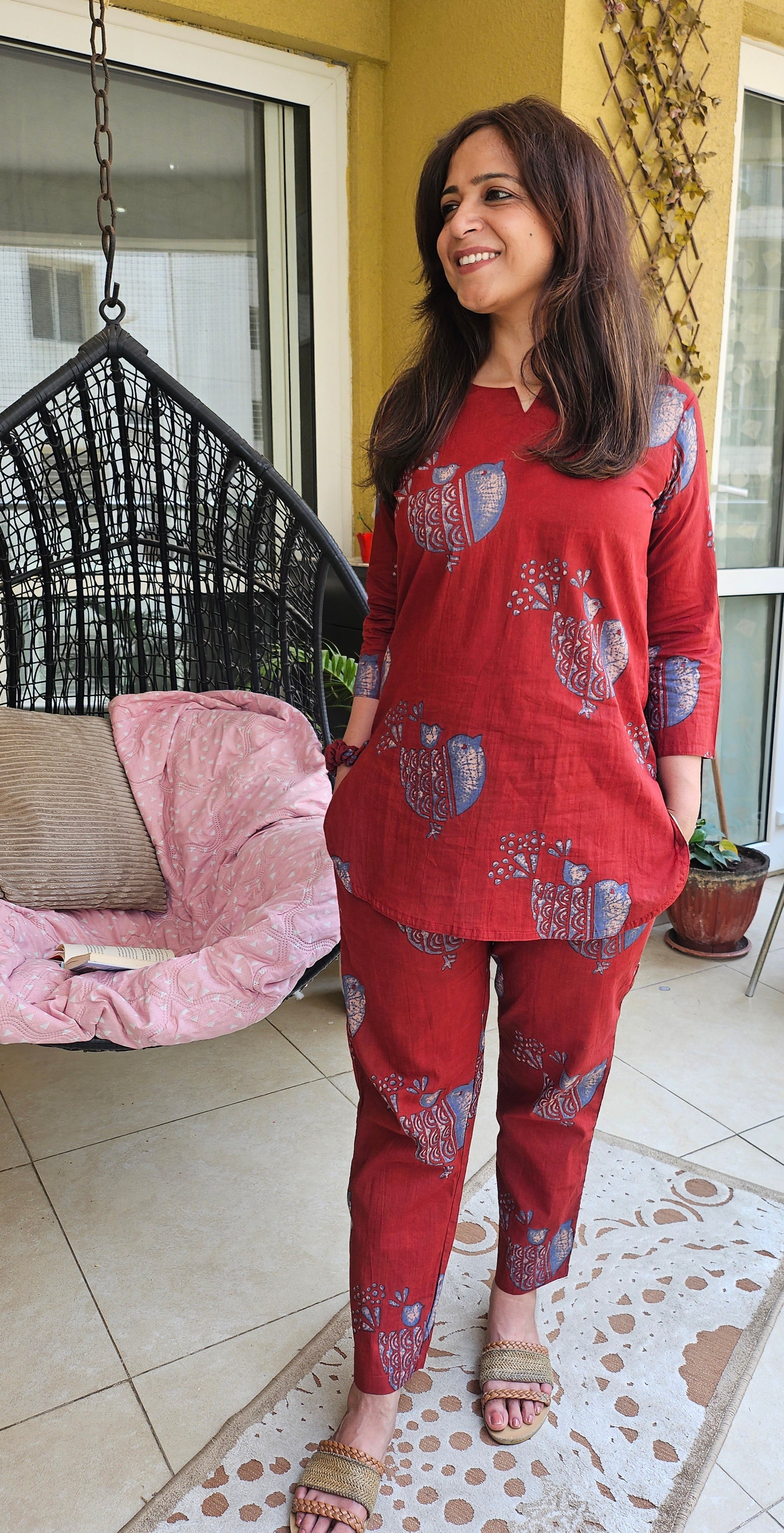 Rustic Red Handblock Coord Set with Scrunchie