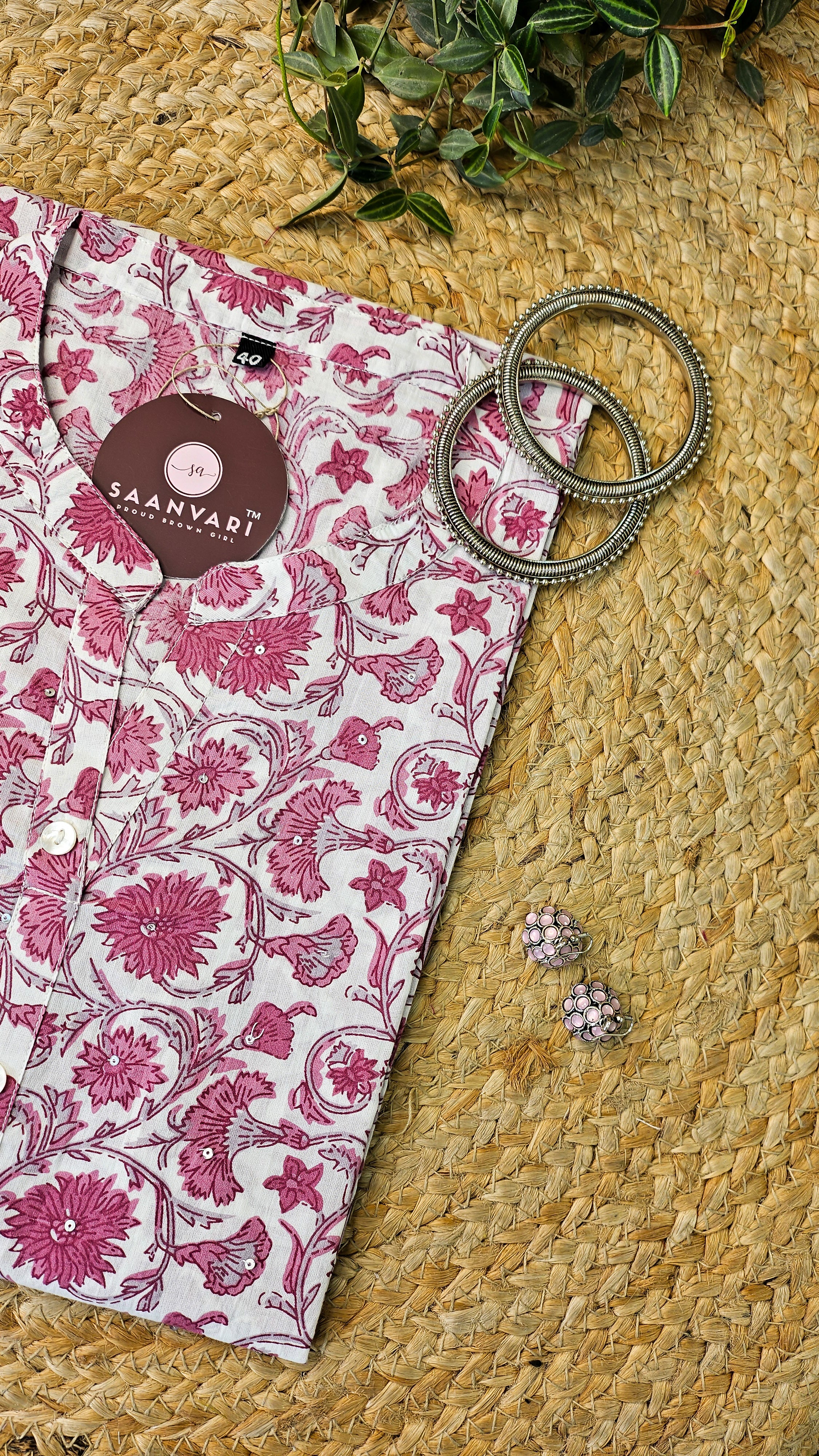 Cotton Floral Print Straight Fit Kurta – Rose Pink