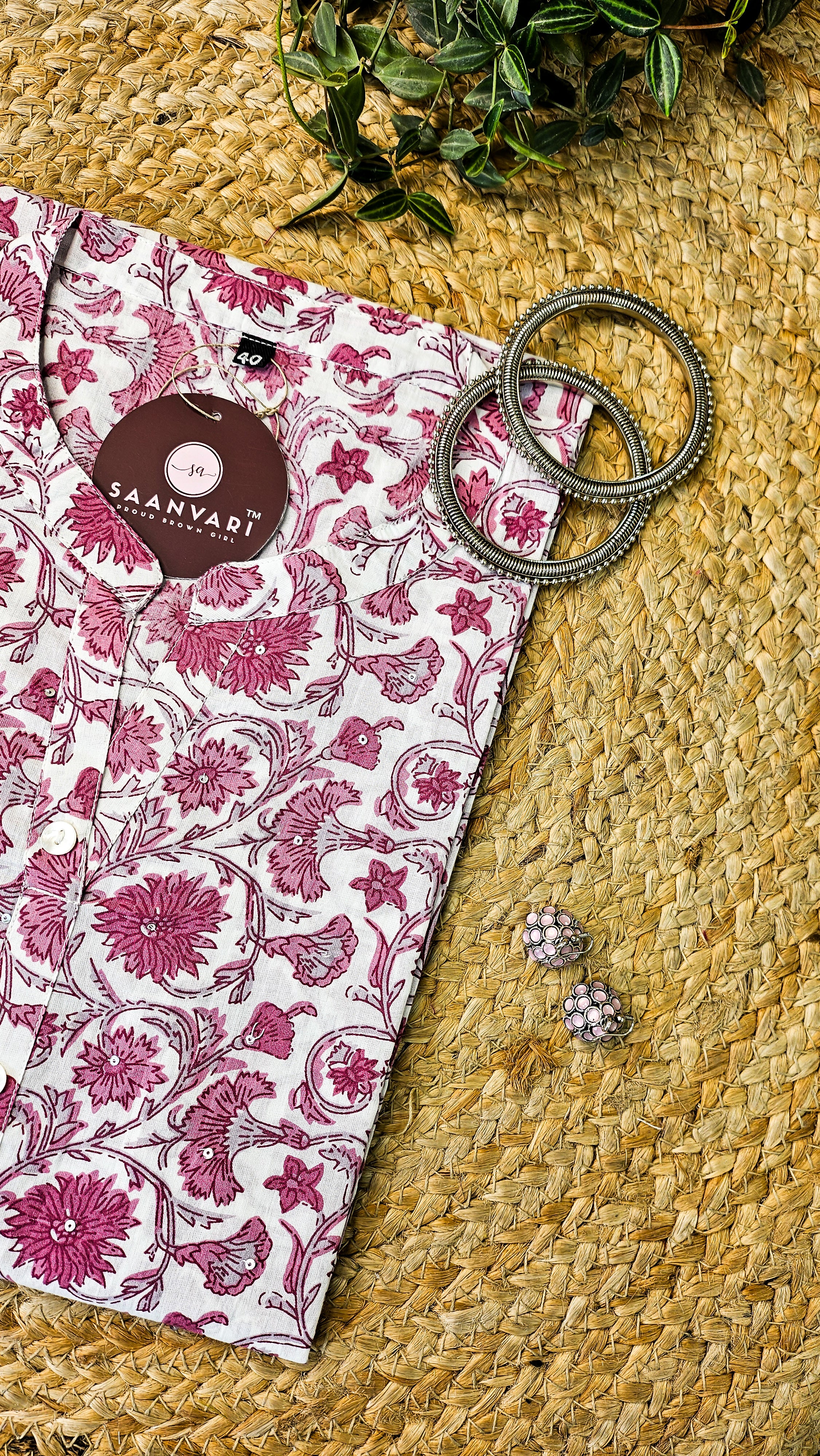 Cotton Floral Print Straight Fit Kurta – Rose Pink