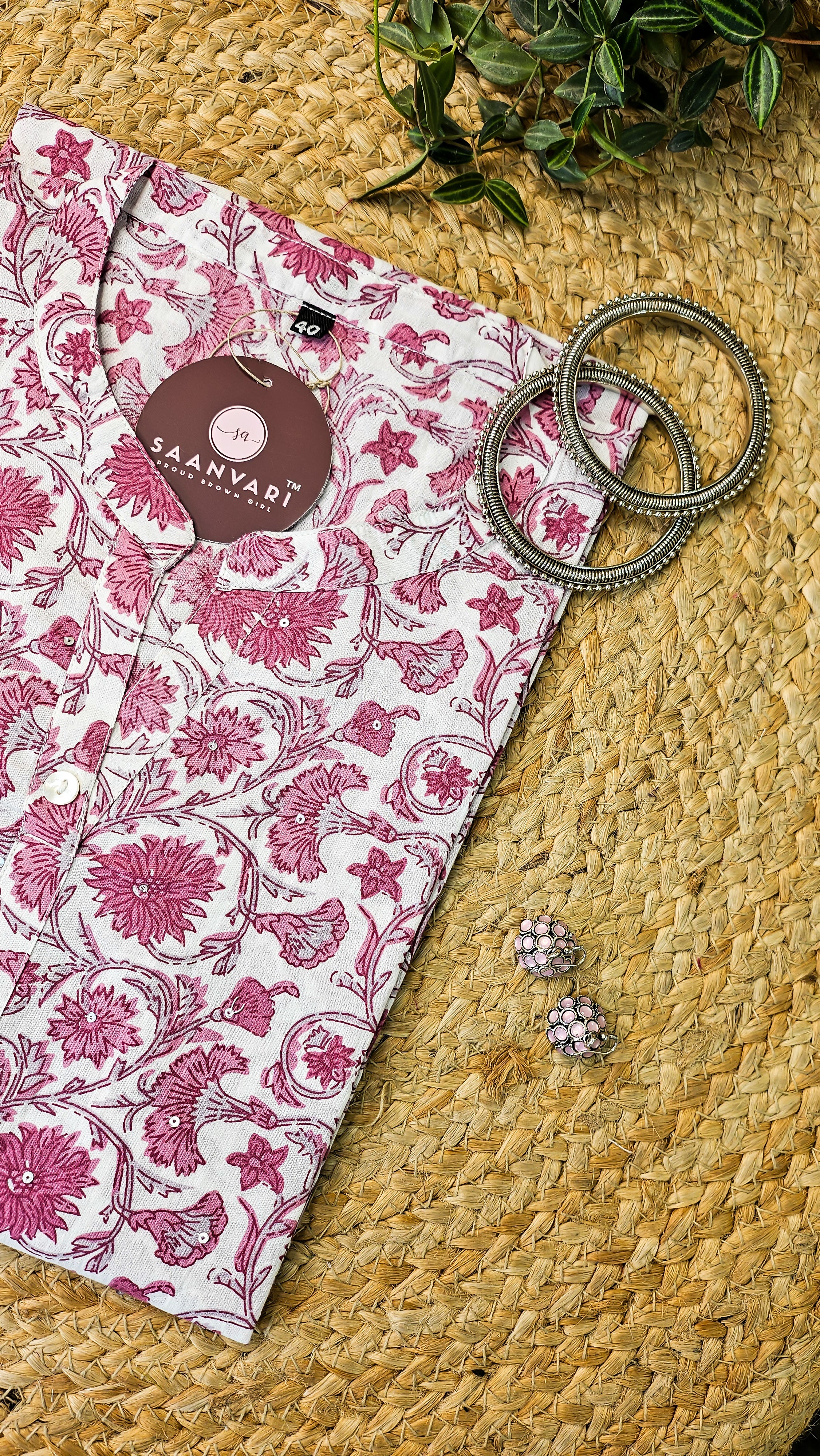 Cotton Floral Print Straight Fit Kurta – Rose Pink