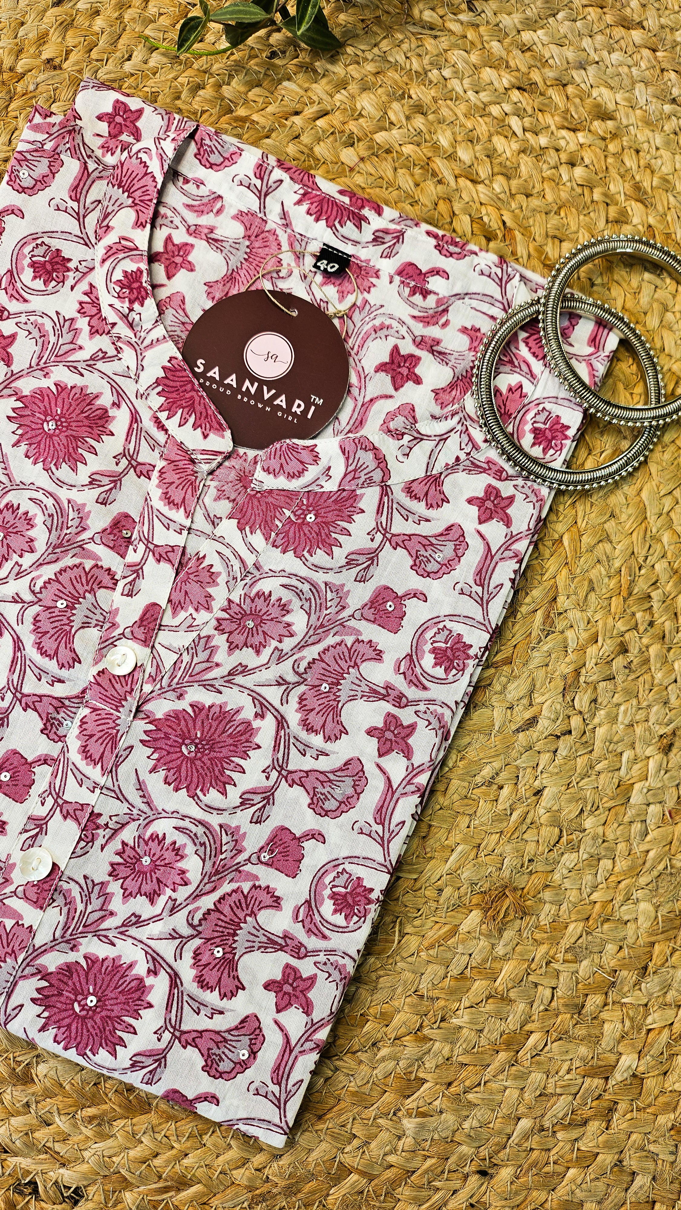 Cotton Floral Print Straight Fit Kurta – Rose Pink