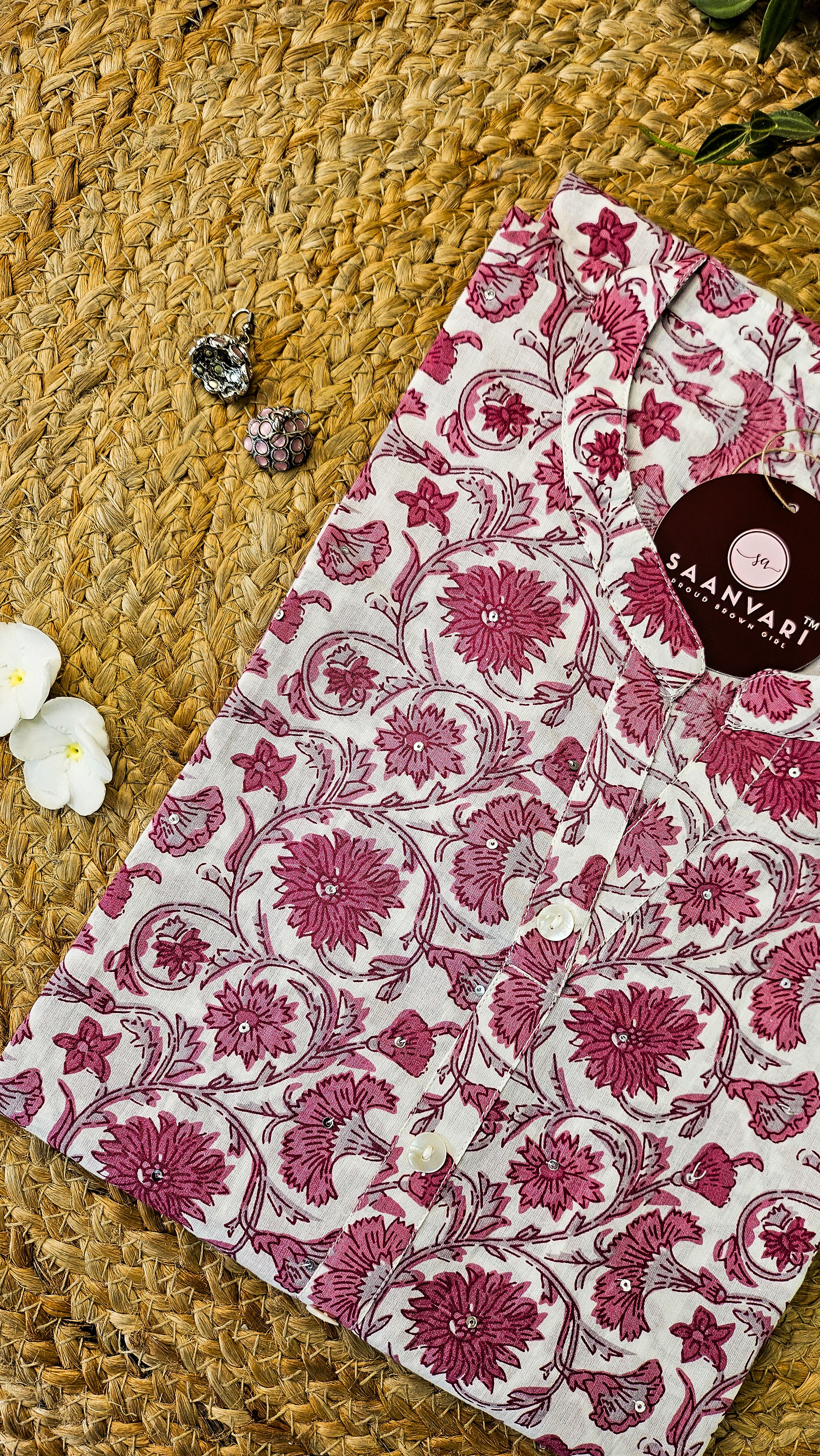 Cotton Floral Print Straight Fit Kurta – Rose Pink