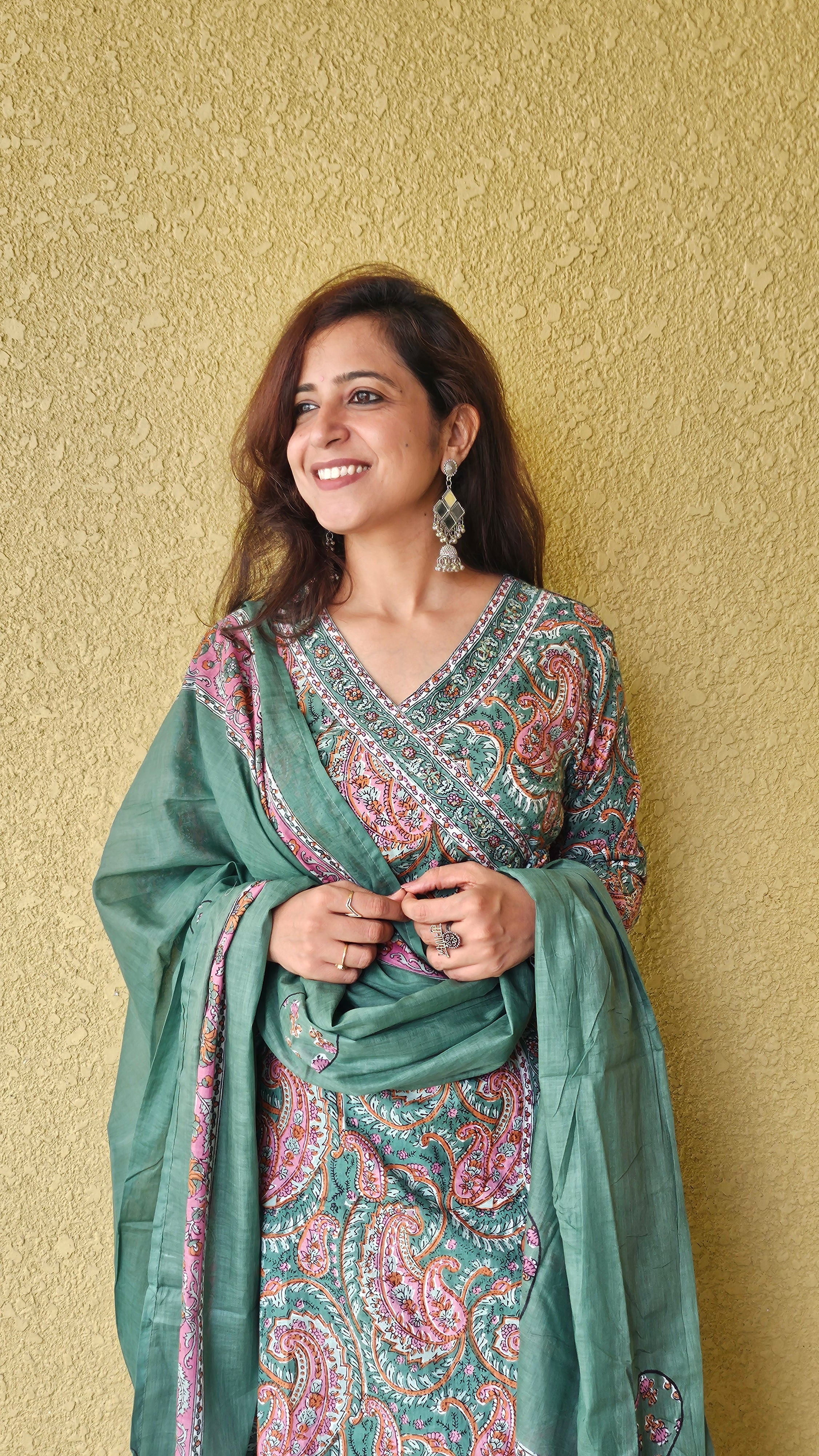 Angrakha Jaipuri Printed Cotton Suit ( Set of 3)