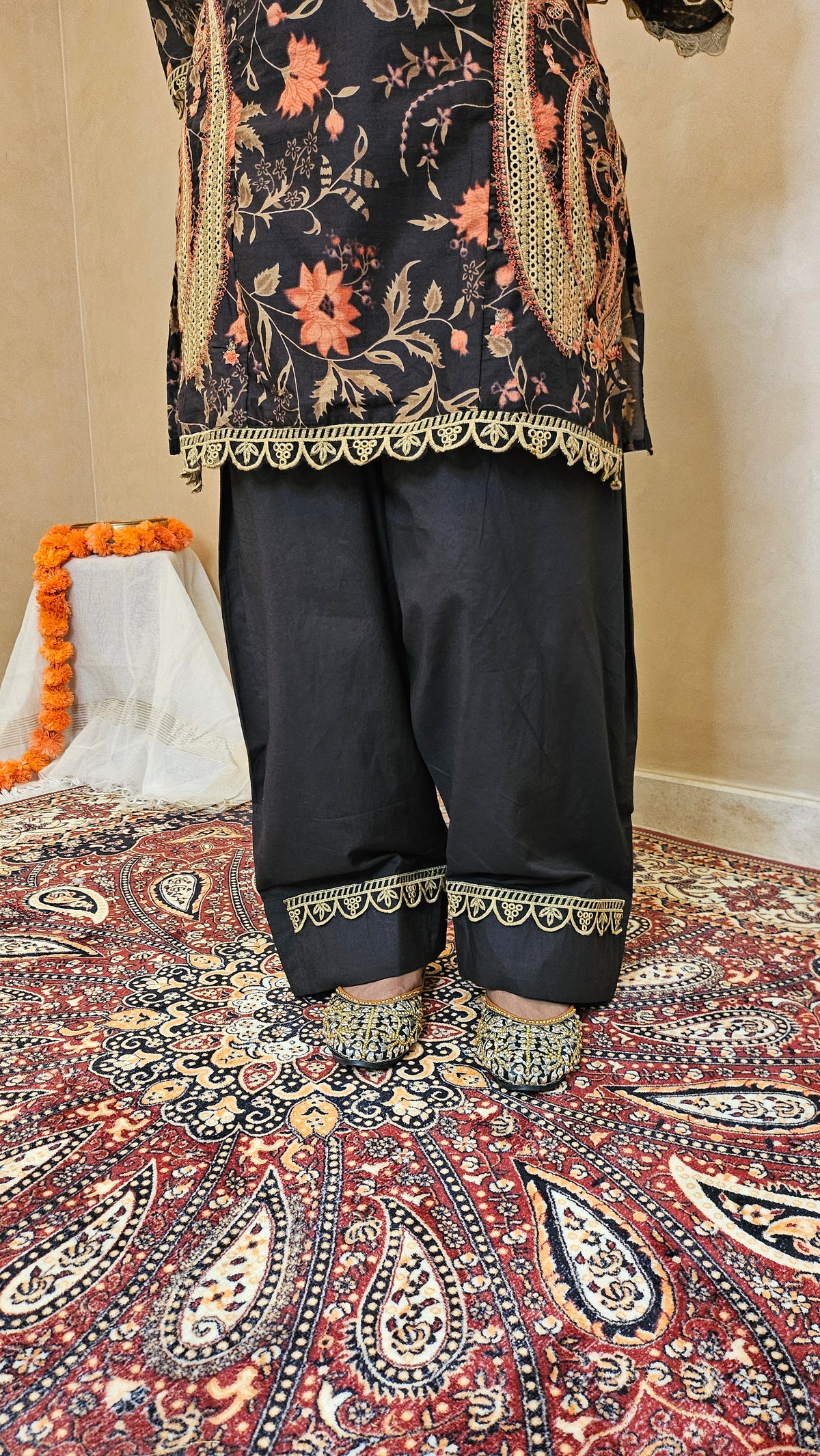 Charcoal Brown Cotton Kurta with Farshi Salwar & Dupatta | 3-Piece Jaipur Set