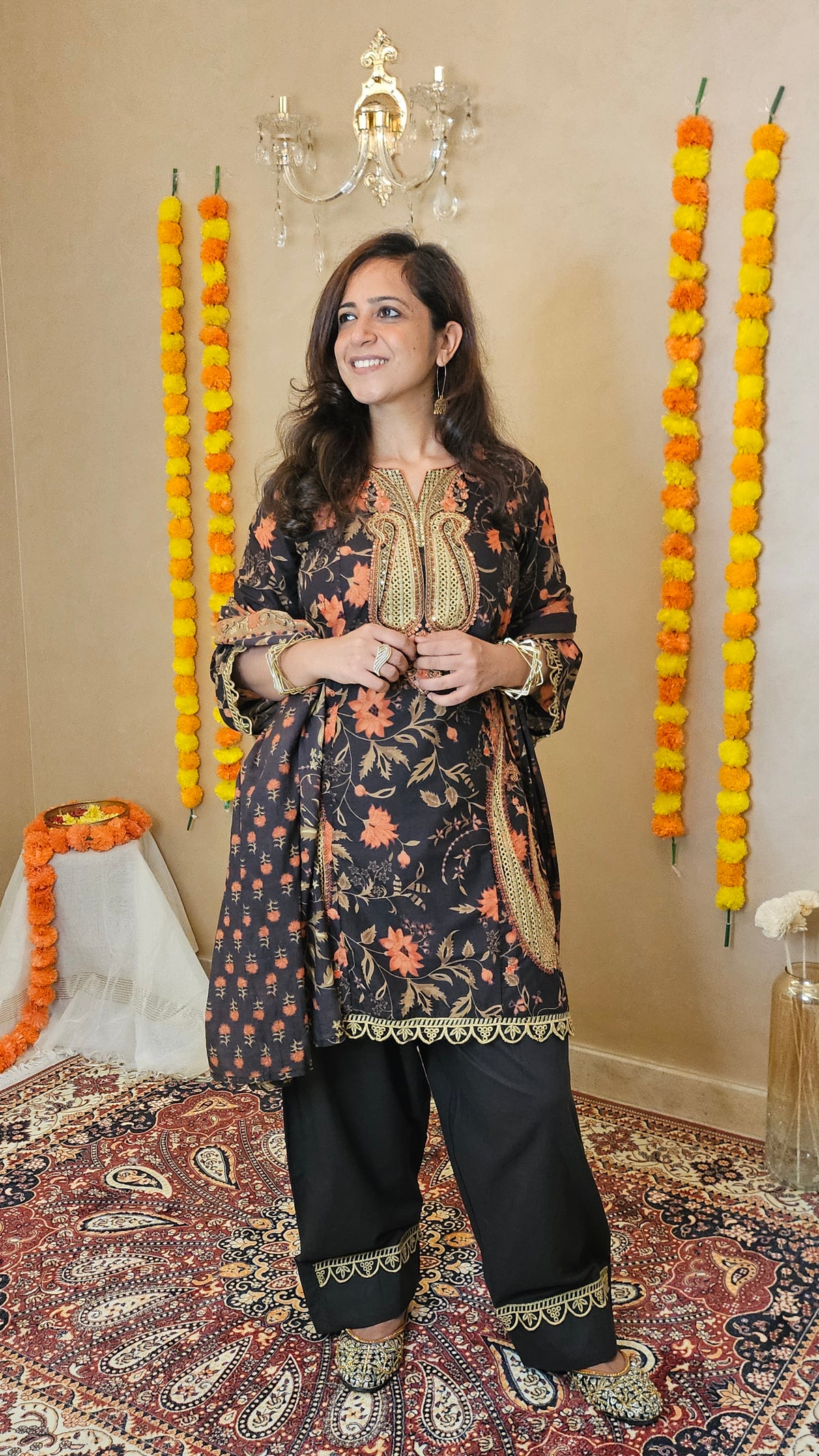 Charcoal Brown Cotton Kurta with Farshi Salwar & Dupatta | 3-Piece Jaipur Set