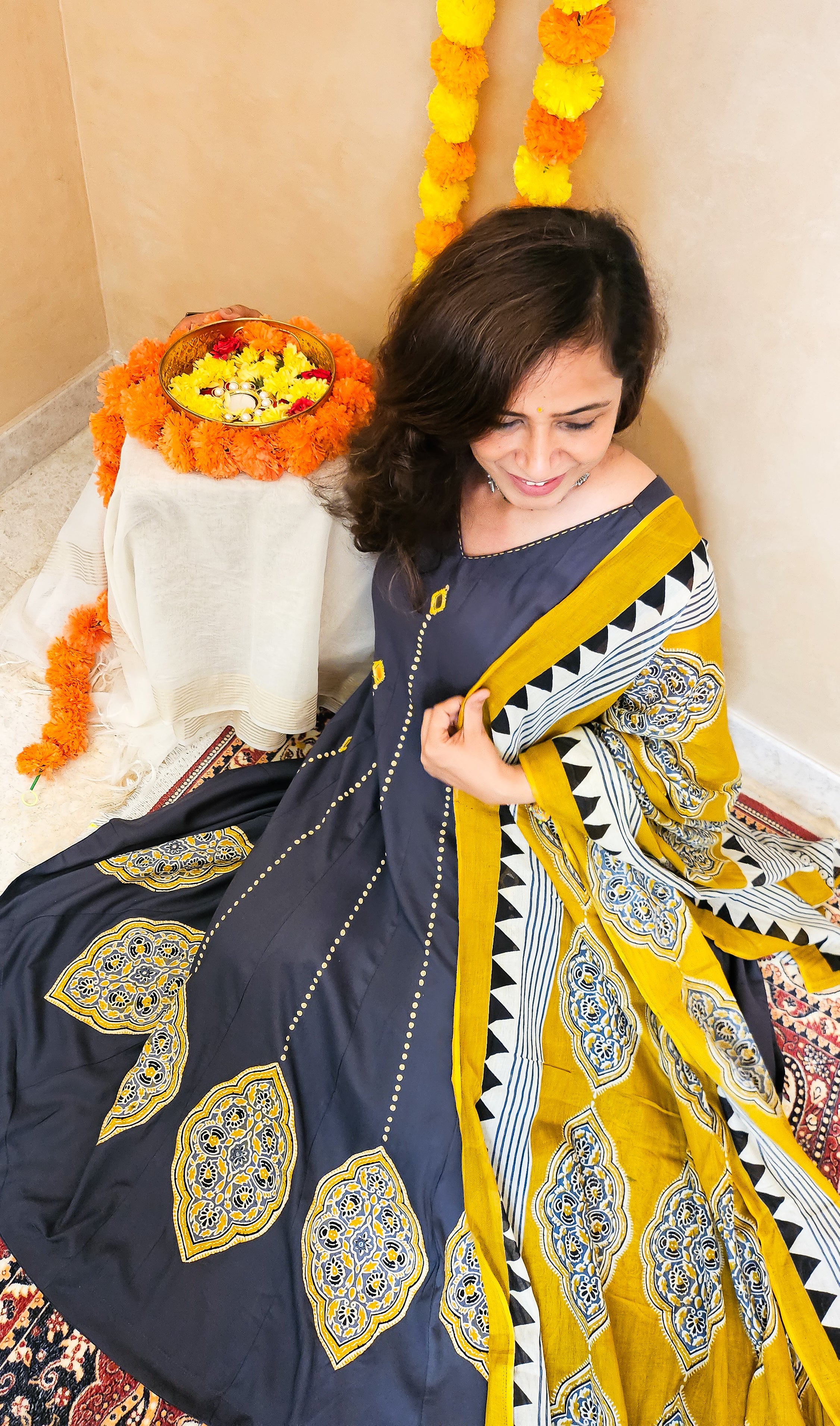 Charcoal Grey Cotton Suit Set with Contrast Cotton Dupatta | 3-Piece Set