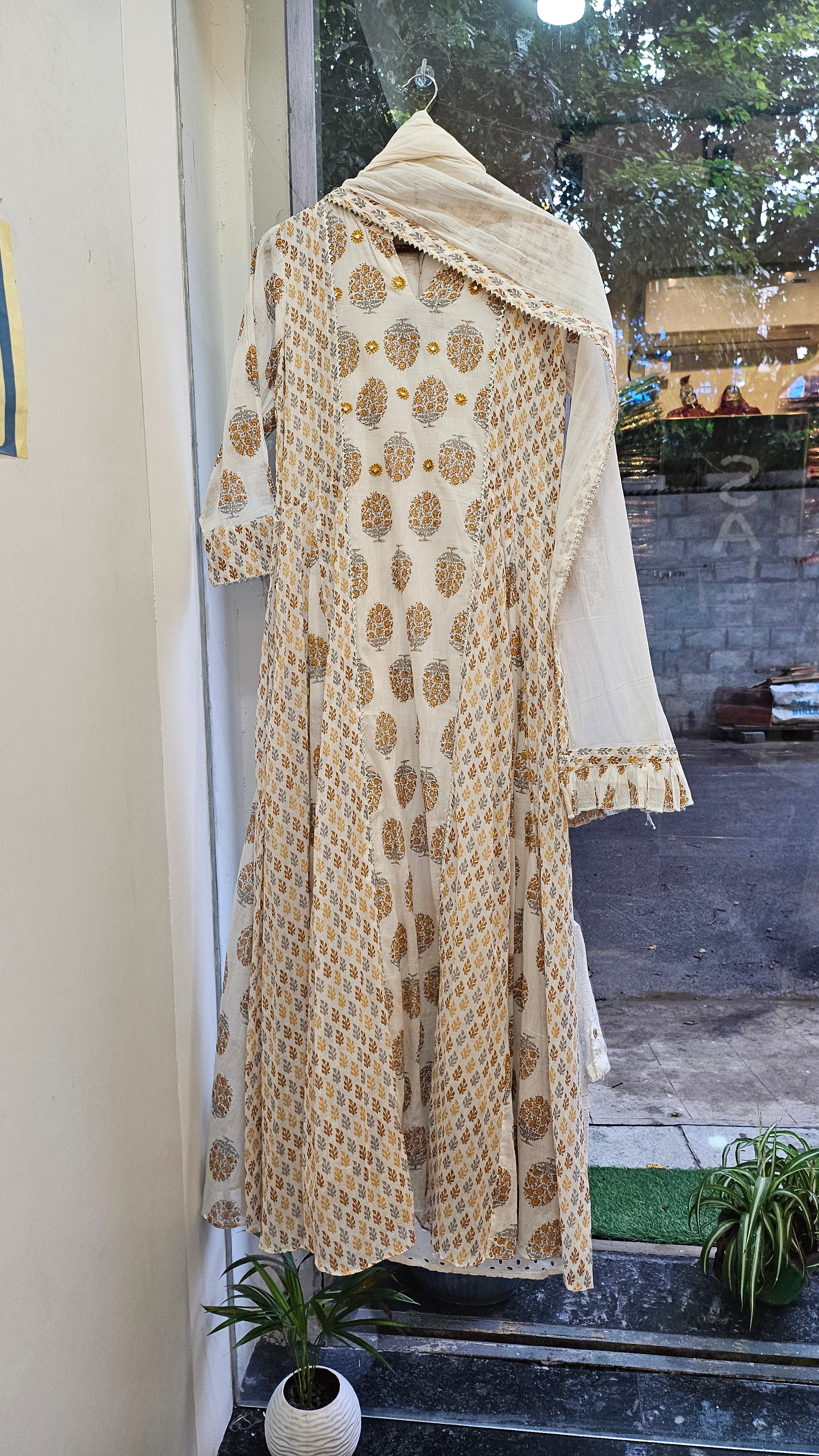 Ivory Ethnic Gown with Dupatta – Elegant Festive Wear