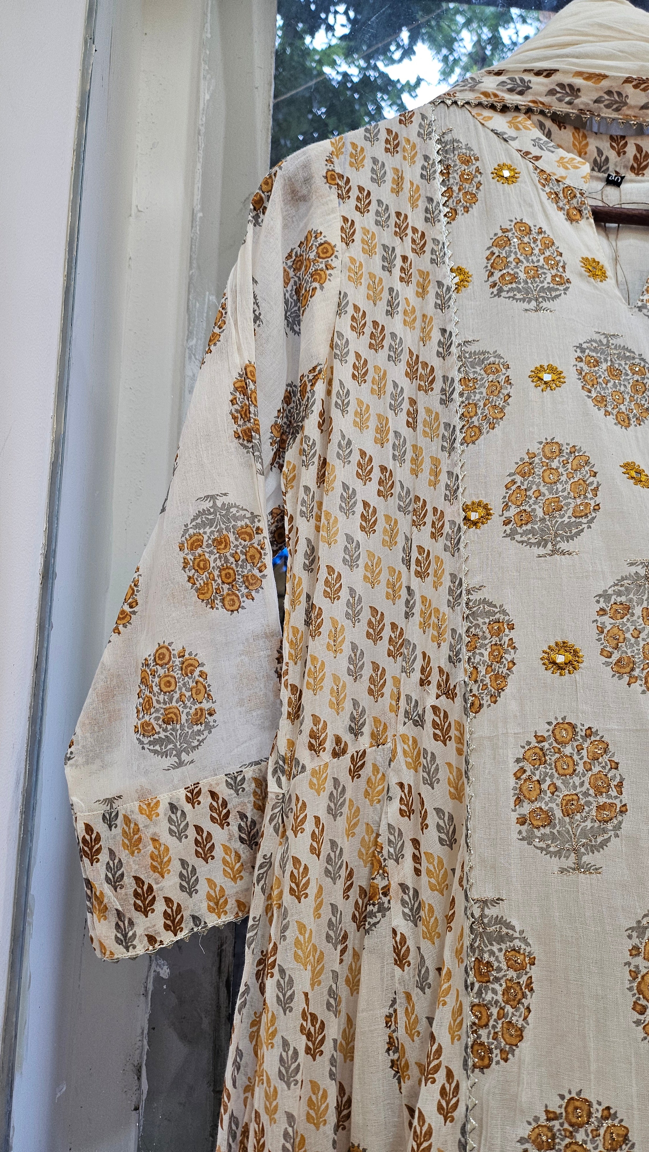 Ivory Ethnic Gown with Dupatta – Elegant Festive Wear