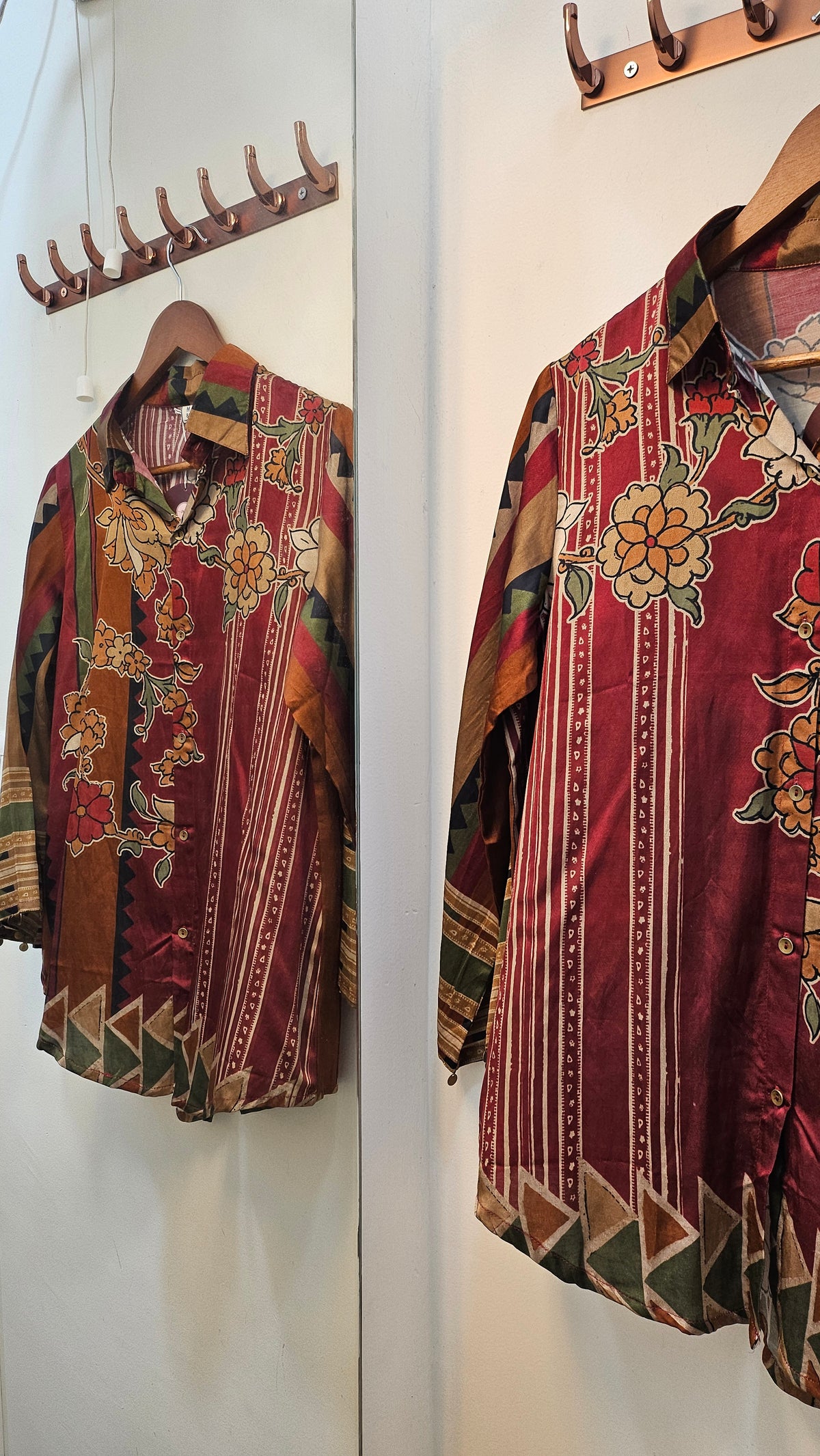 Floral Printed Crepe Shirt – Maroon & Olive