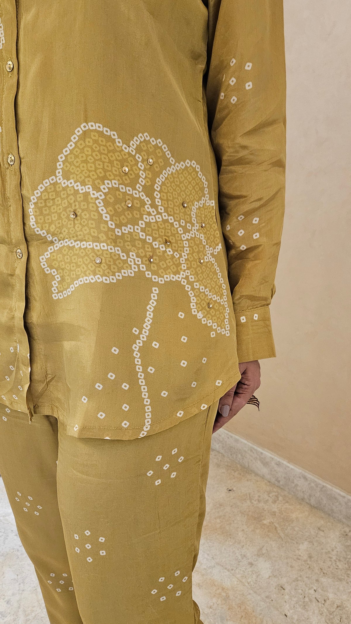 Mustard Bandhej Print Crepe Coord Set