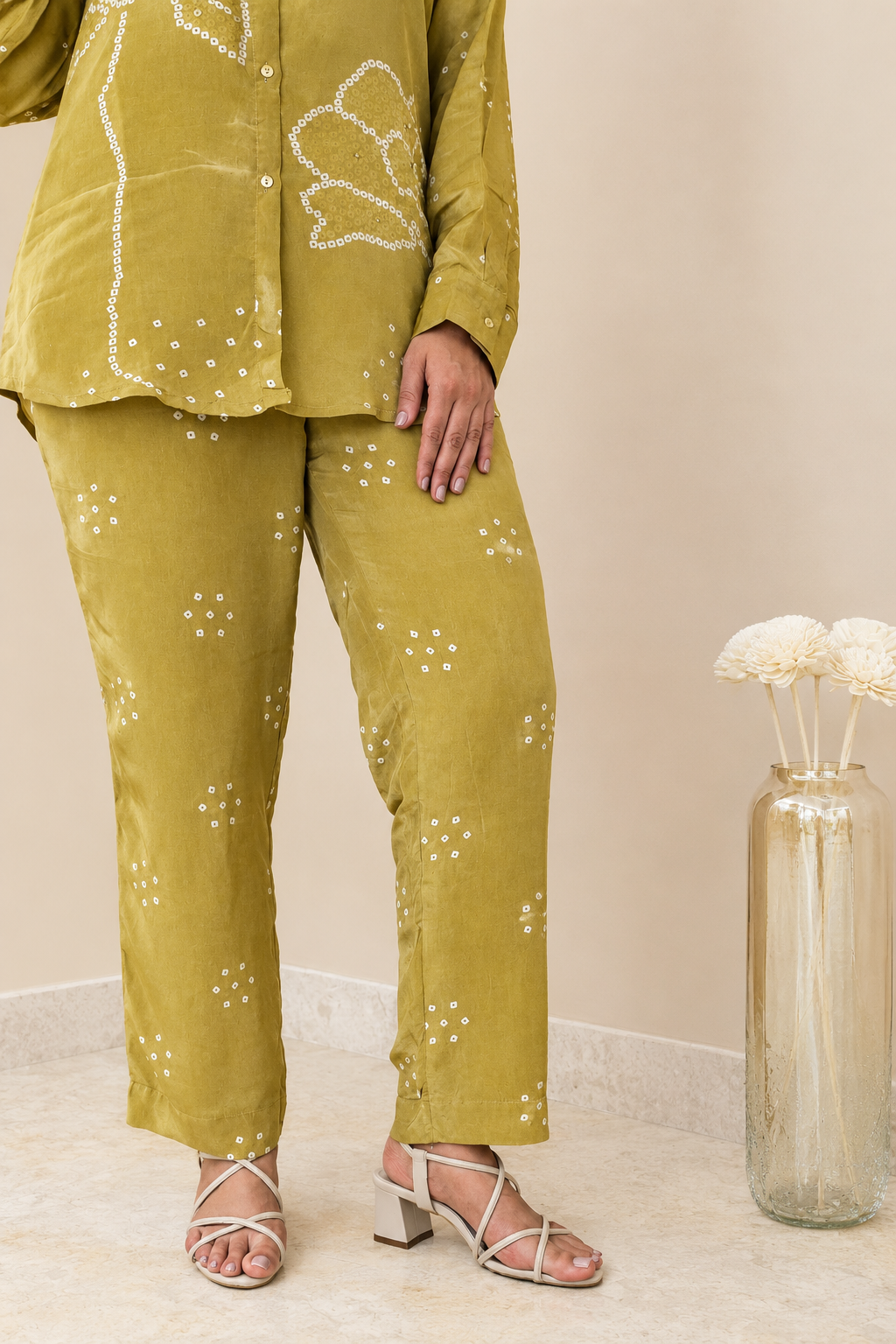 Mustard Bandhej Print Crepe Coord Set