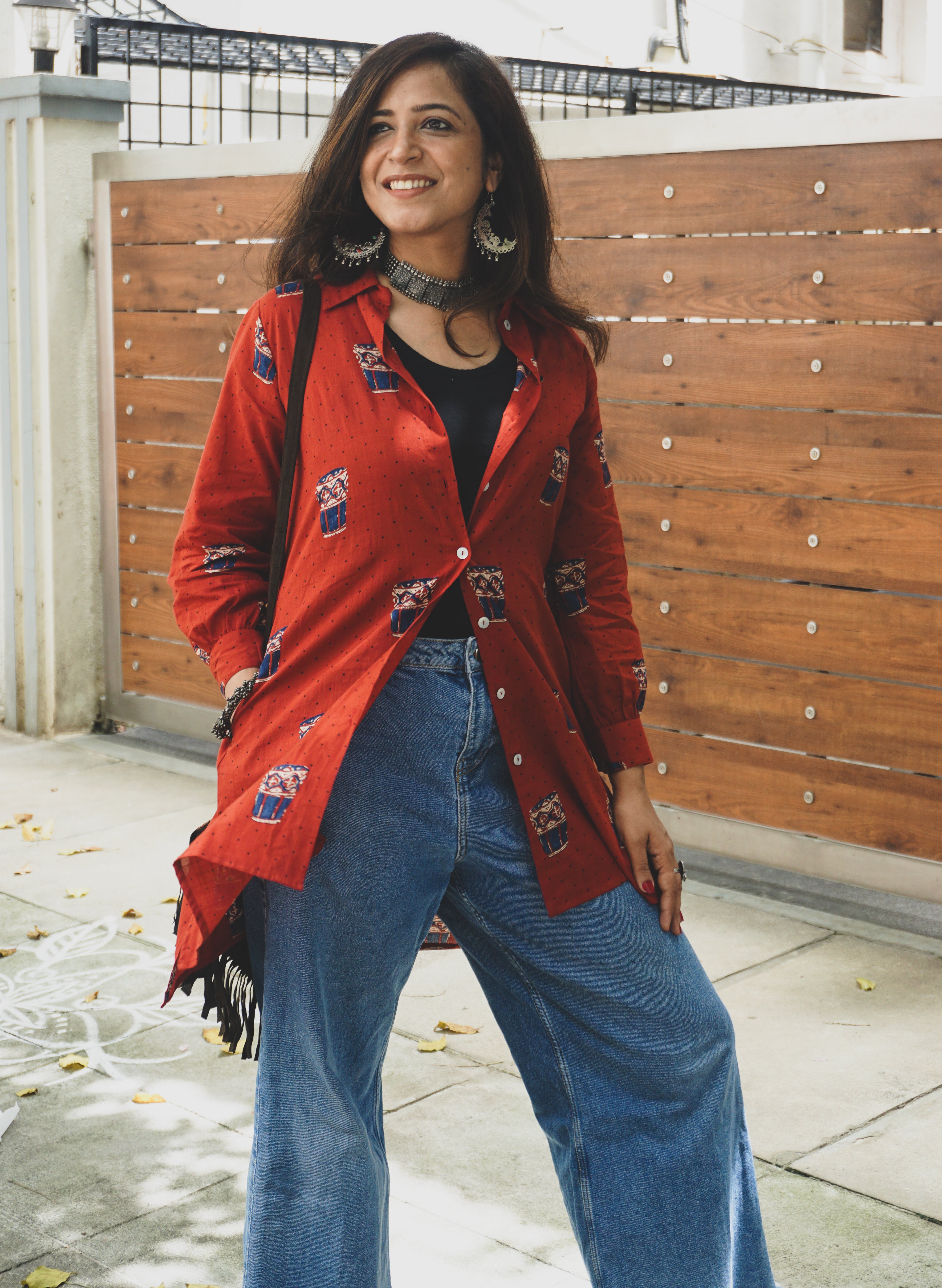 Rust Color Shirt with Tea Cup Print