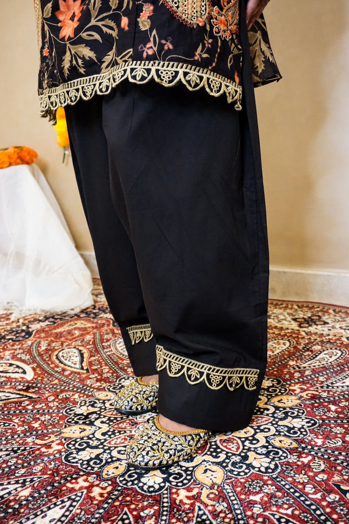 Charcoal Brown Cotton Kurta with Farshi Salwar & Dupatta | 3-Piece Jaipur Set