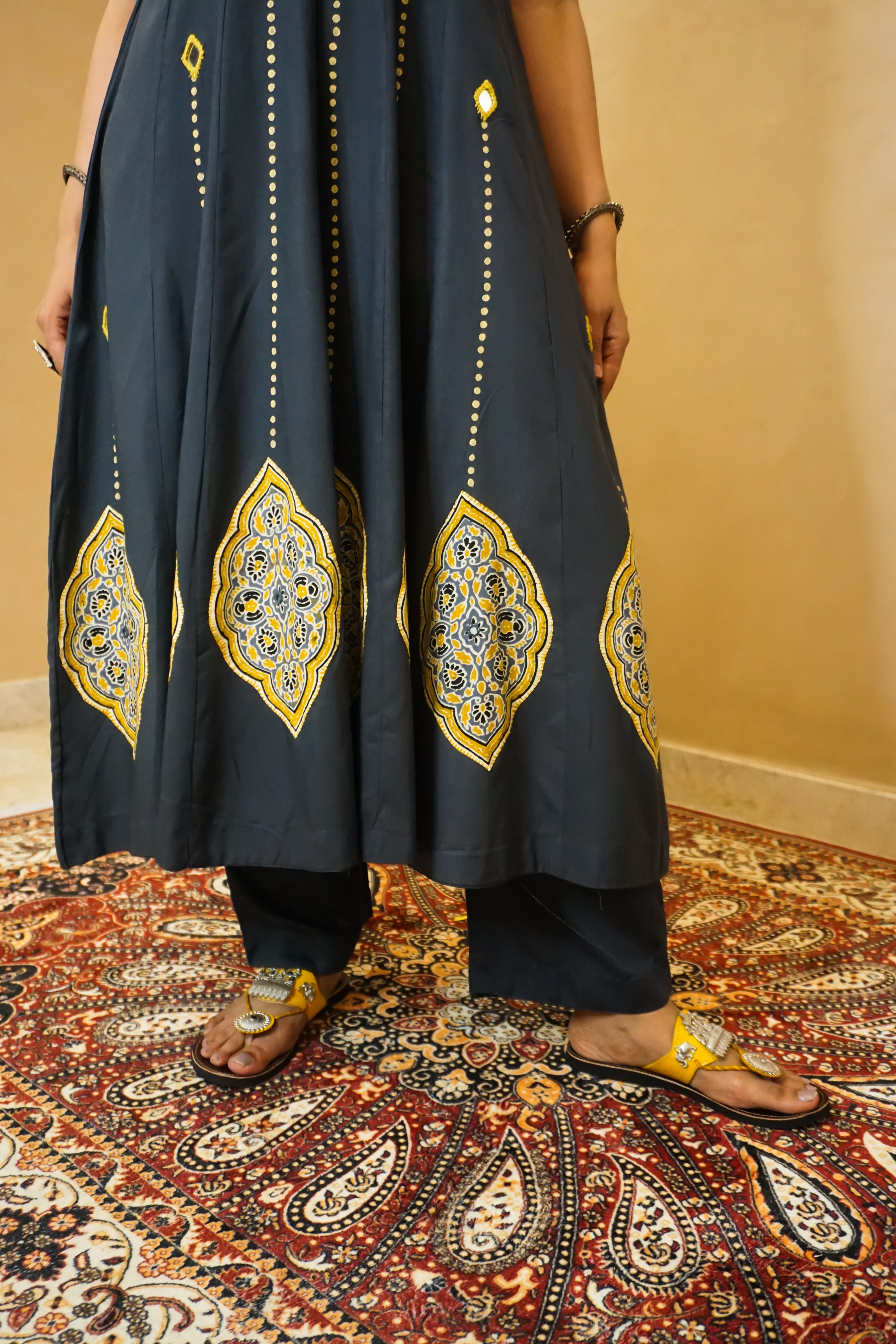 Charcoal Grey Cotton Suit Set with Contrast Cotton Dupatta | 3-Piece Set