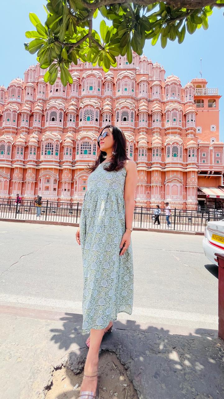 Jaipur Cotton Floral Midi Dress for Women | Sleeveless Summer Dress