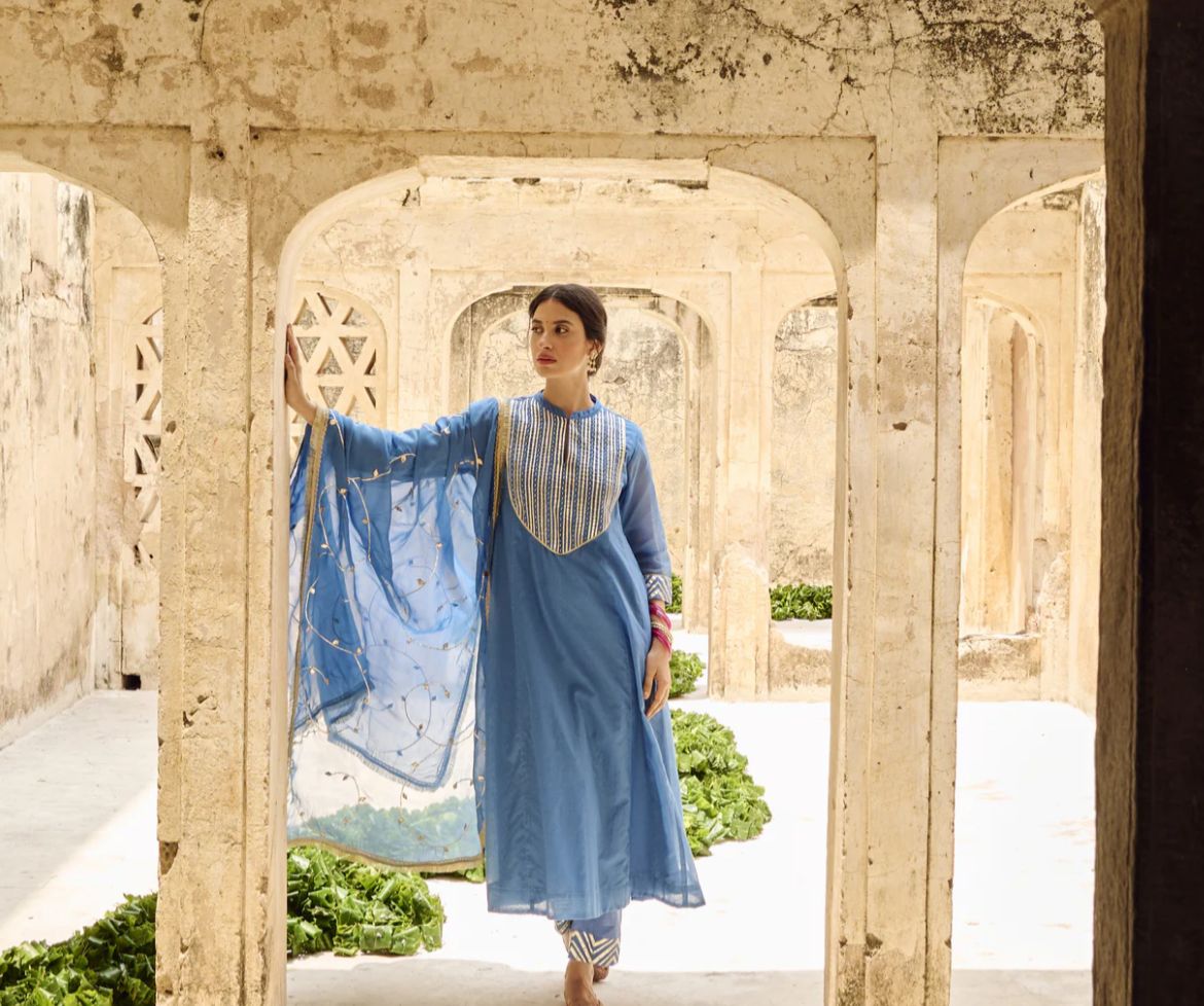 Blue Gotta Patti Work Dupatta Suit