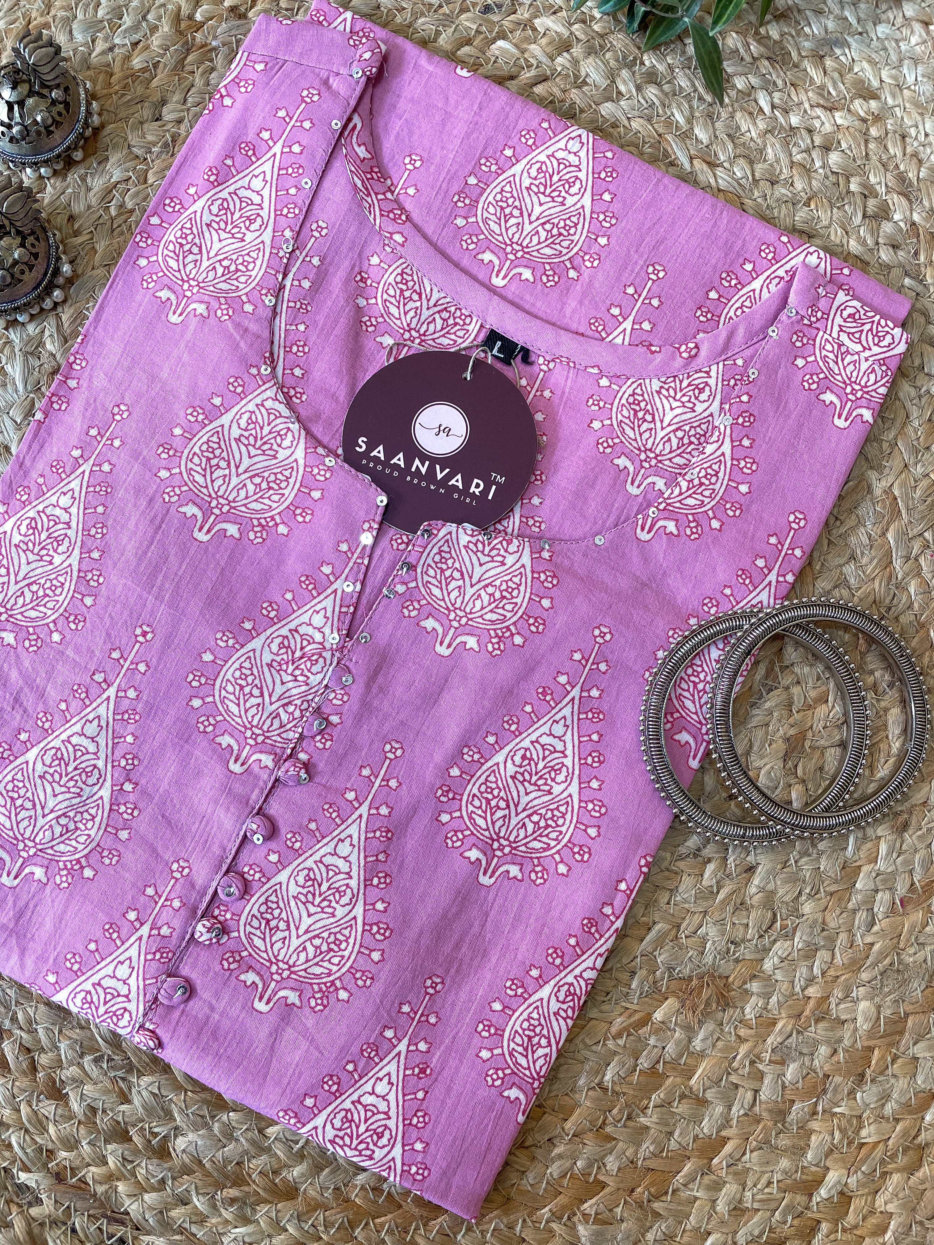 Jaipur Cotton Handblock Print Straight Fit Kurta – Pink