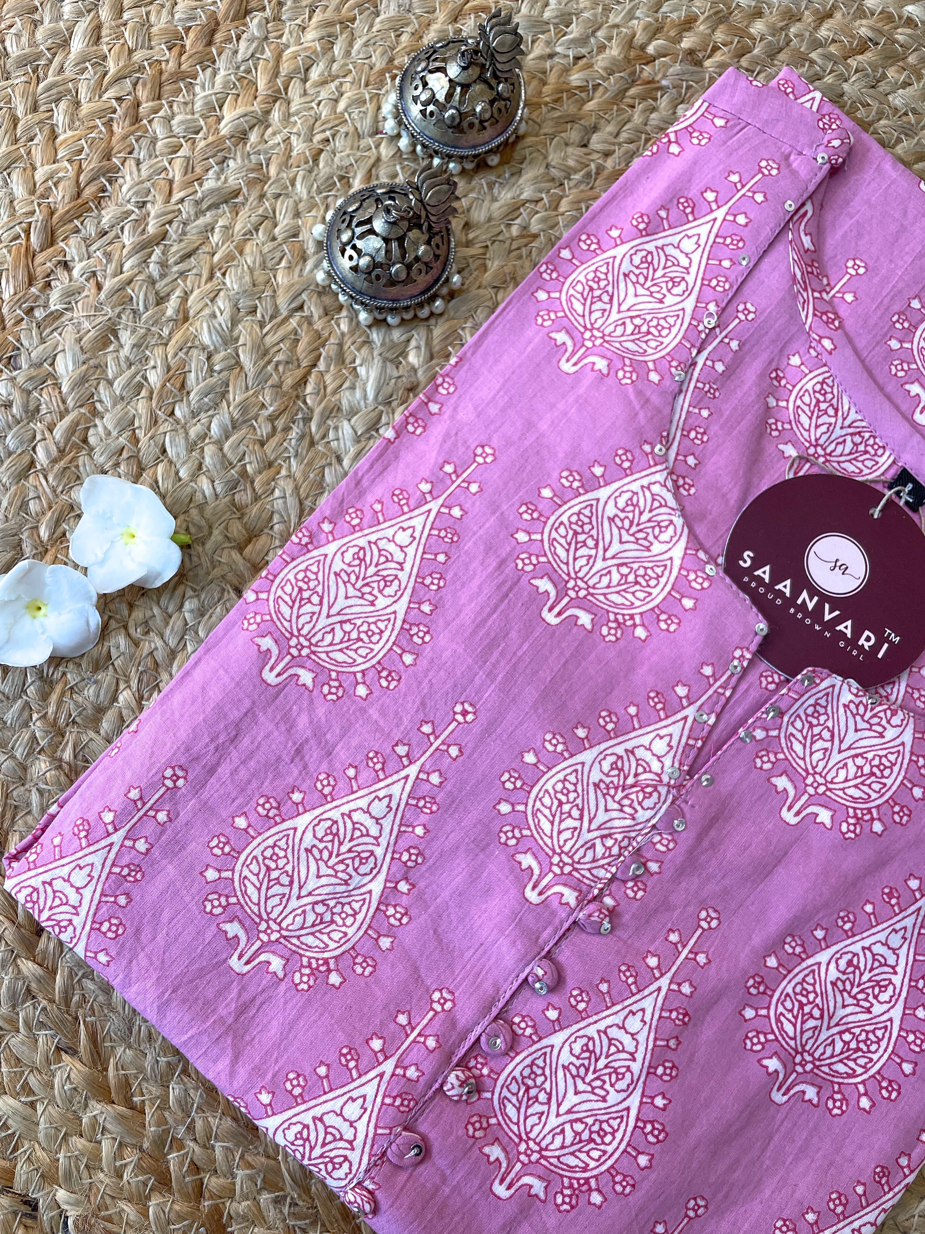 Jaipur Cotton Handblock Print Straight Fit Kurta – Pink